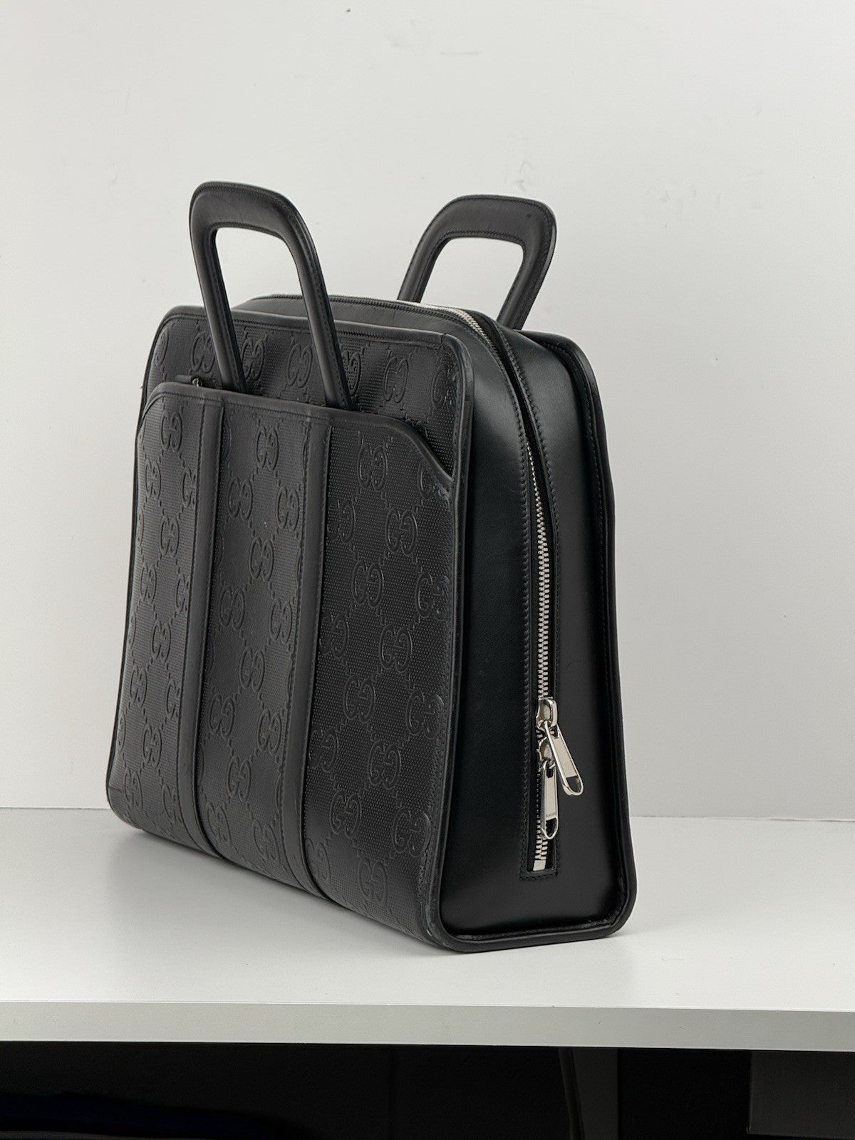 GUCCI Embossed Black Leather Briefcase Bag