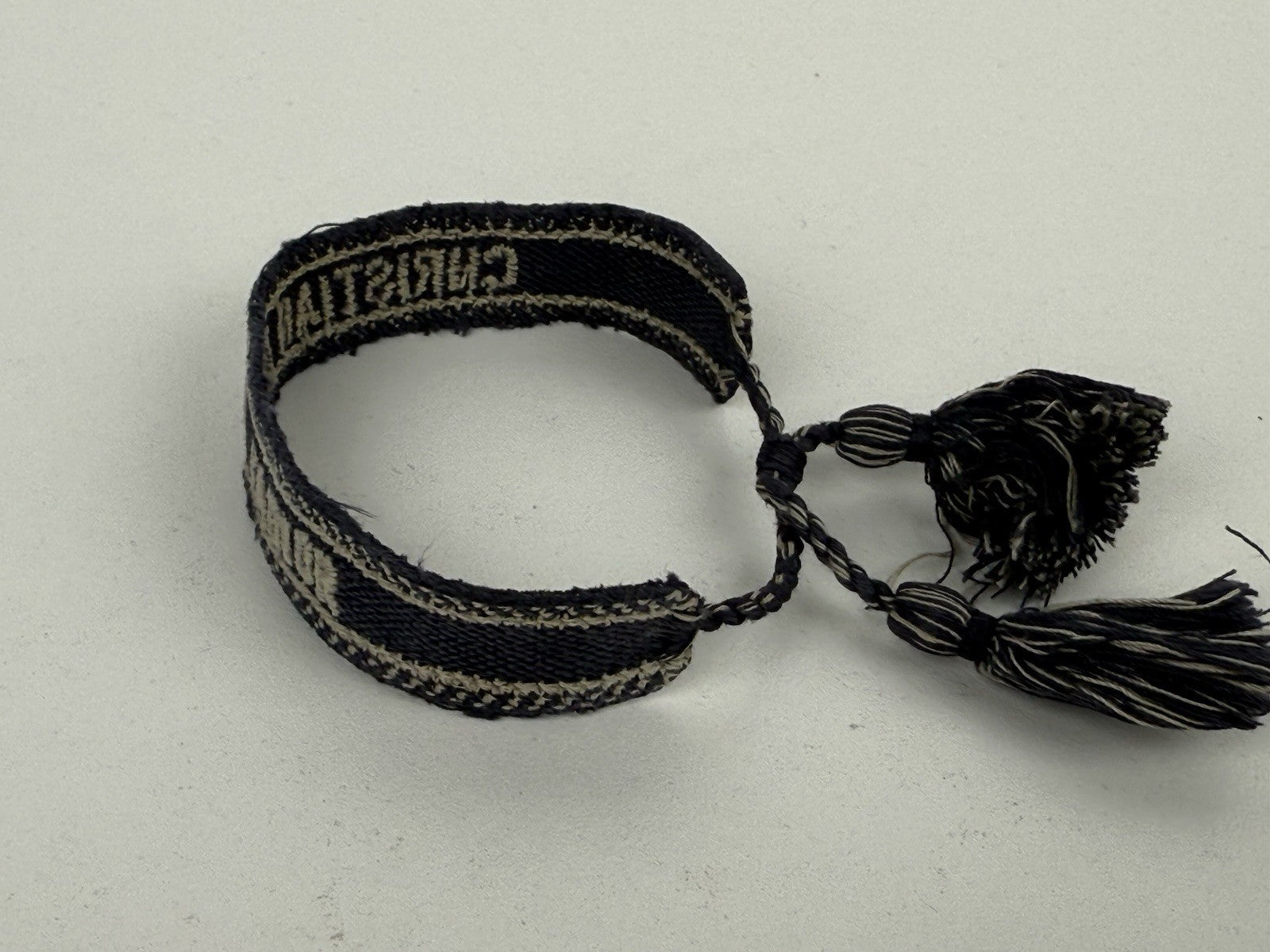 Christian Dior Woven Cotton J'Adior Friendship Bracelet Navy Blue Logo Tassel