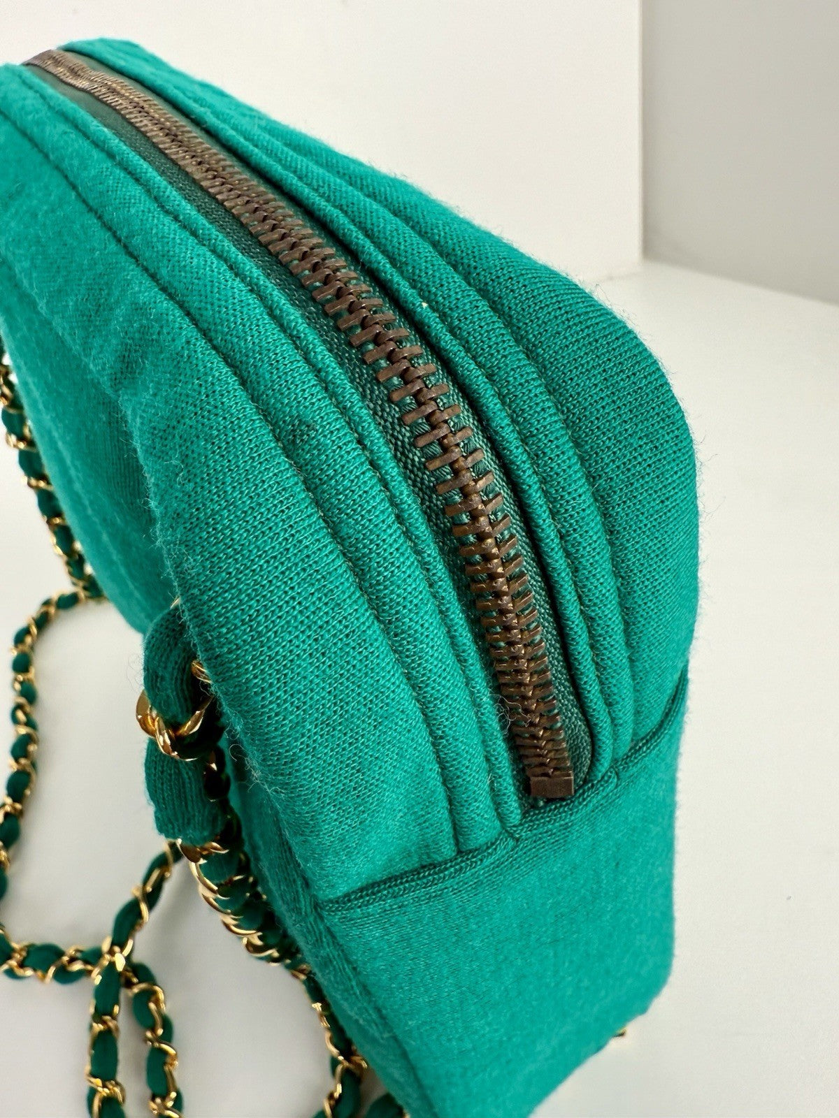 Chanel Bag Coco Jersey Quilted Teal Fabric Chain Strap Vintage