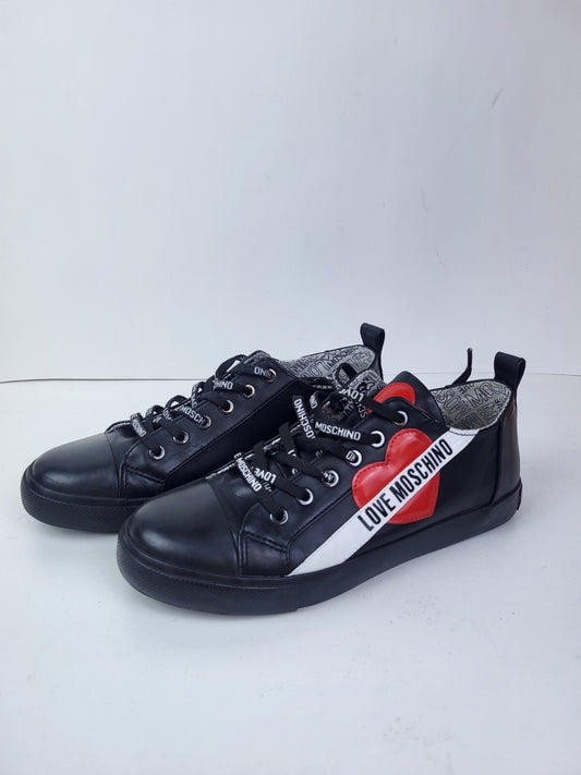 Moschino Heart Sneakers Black Leather Size 39 For Women