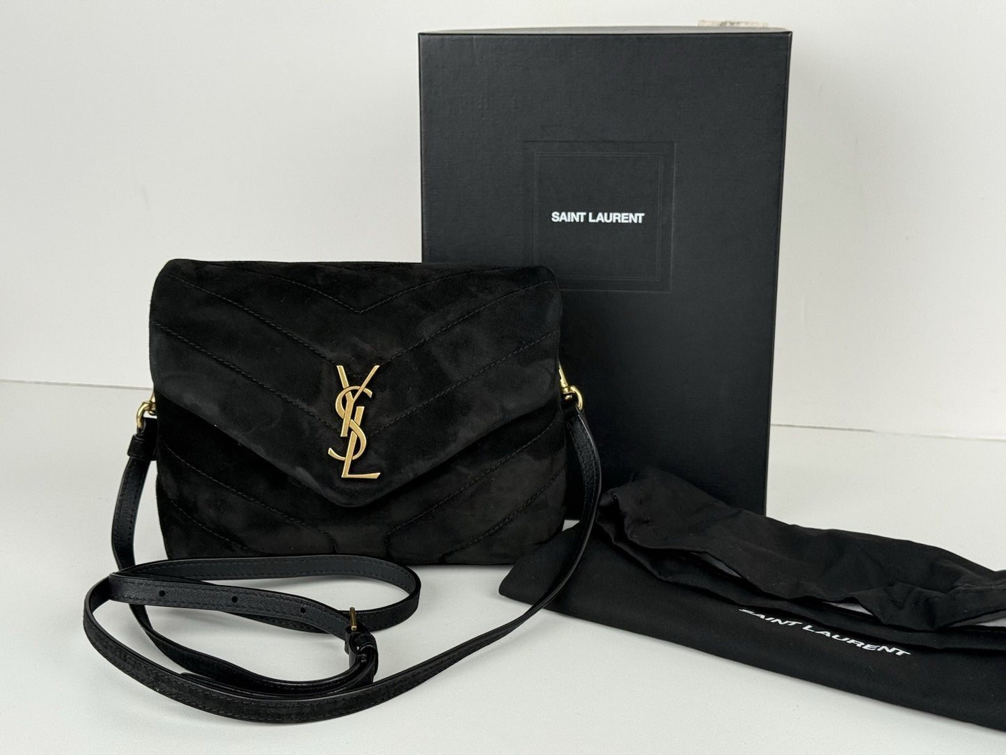 Saint Laurent Toy LouLou Shoulder Bag Matelasse Chevron Black Suede Bag
