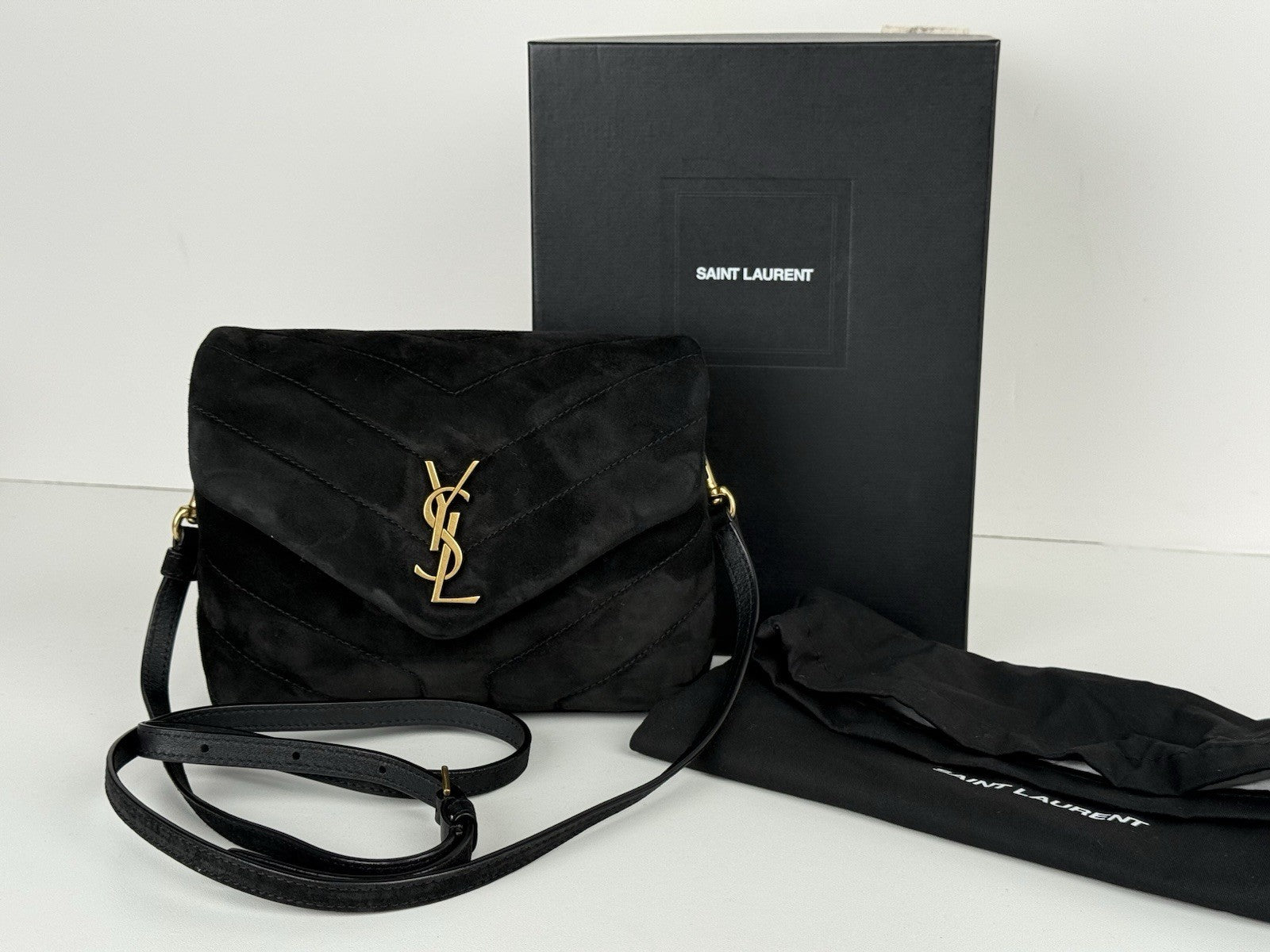 Saint Laurent Toy LouLou Shoulder Bag Matelasse Chevron Black Suede  Bag