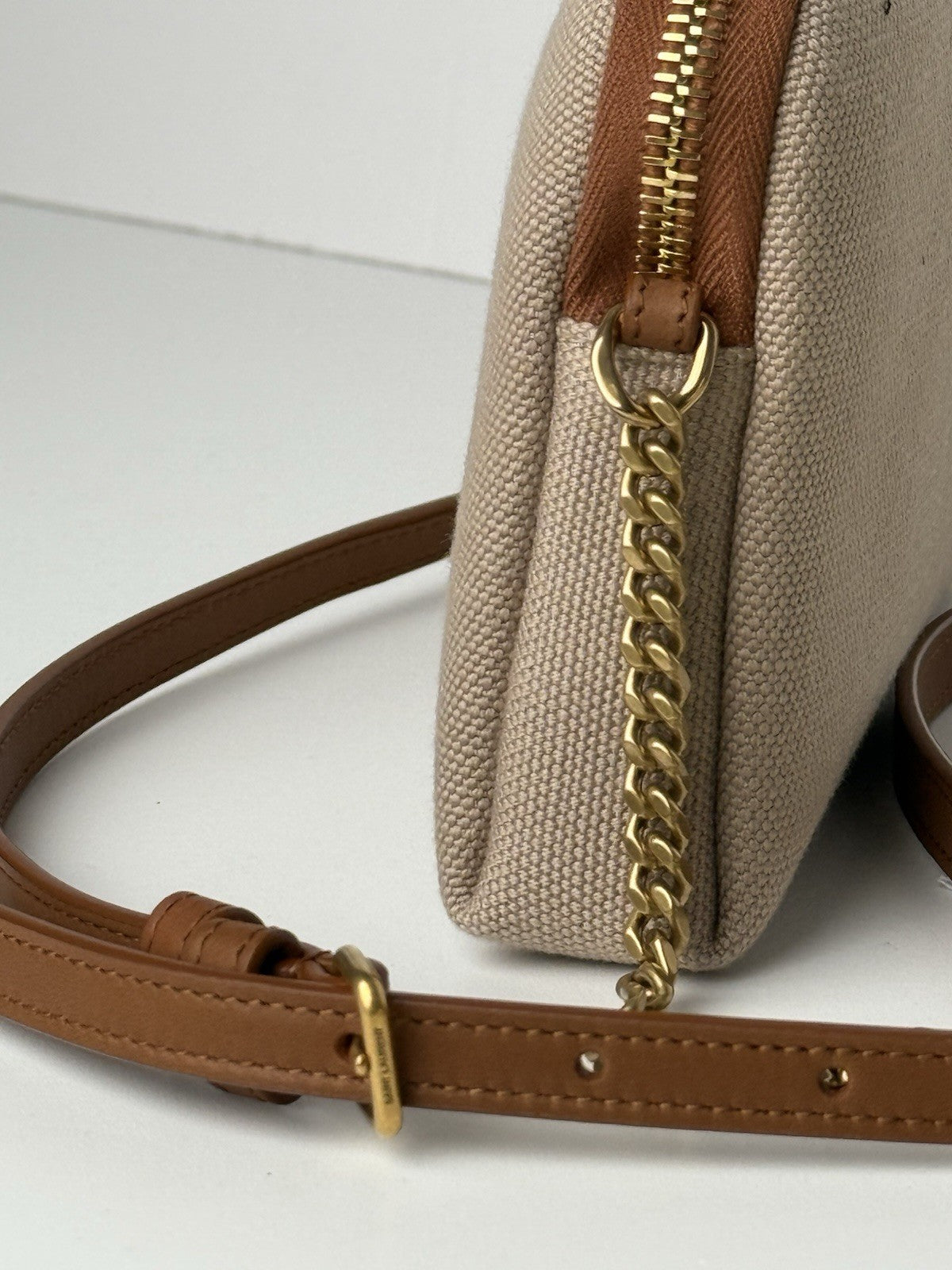 Saint Laurent Lambskin Quilted Gaby Zipped Crossbody Bag Brown