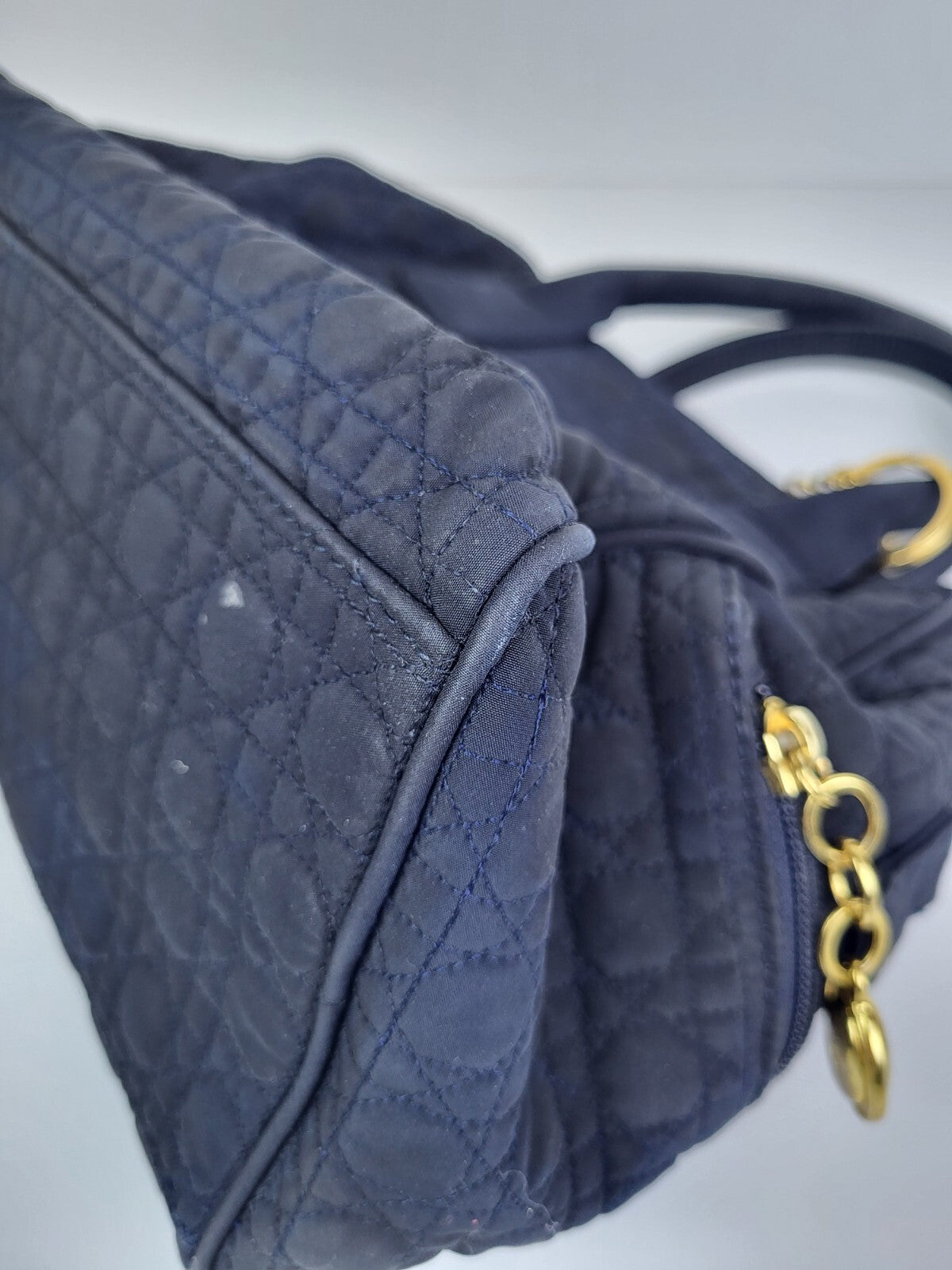 Dior Cannage Fabric Vintage Satchel Bag Navy Blue