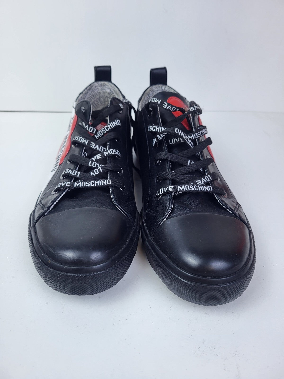 Moschino Heart Sneakers Black Leather Size 39 For Women