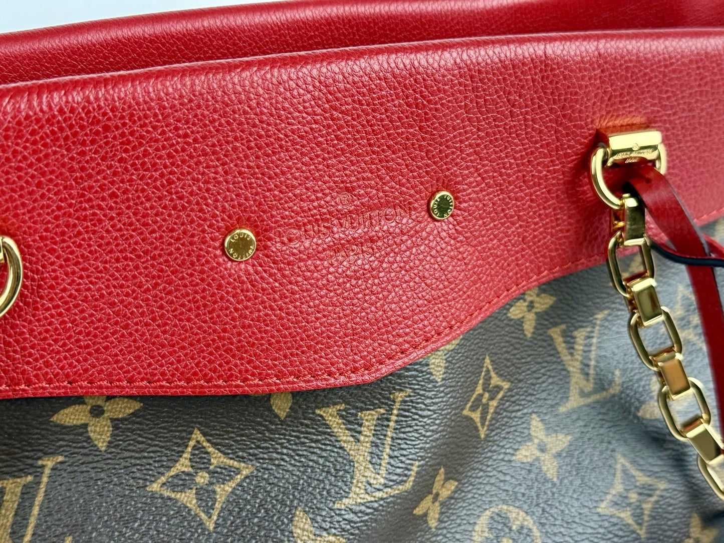Louis Vuitton Bag Pallas Shopper Monogram Tote Brown/Red Canvas Leather