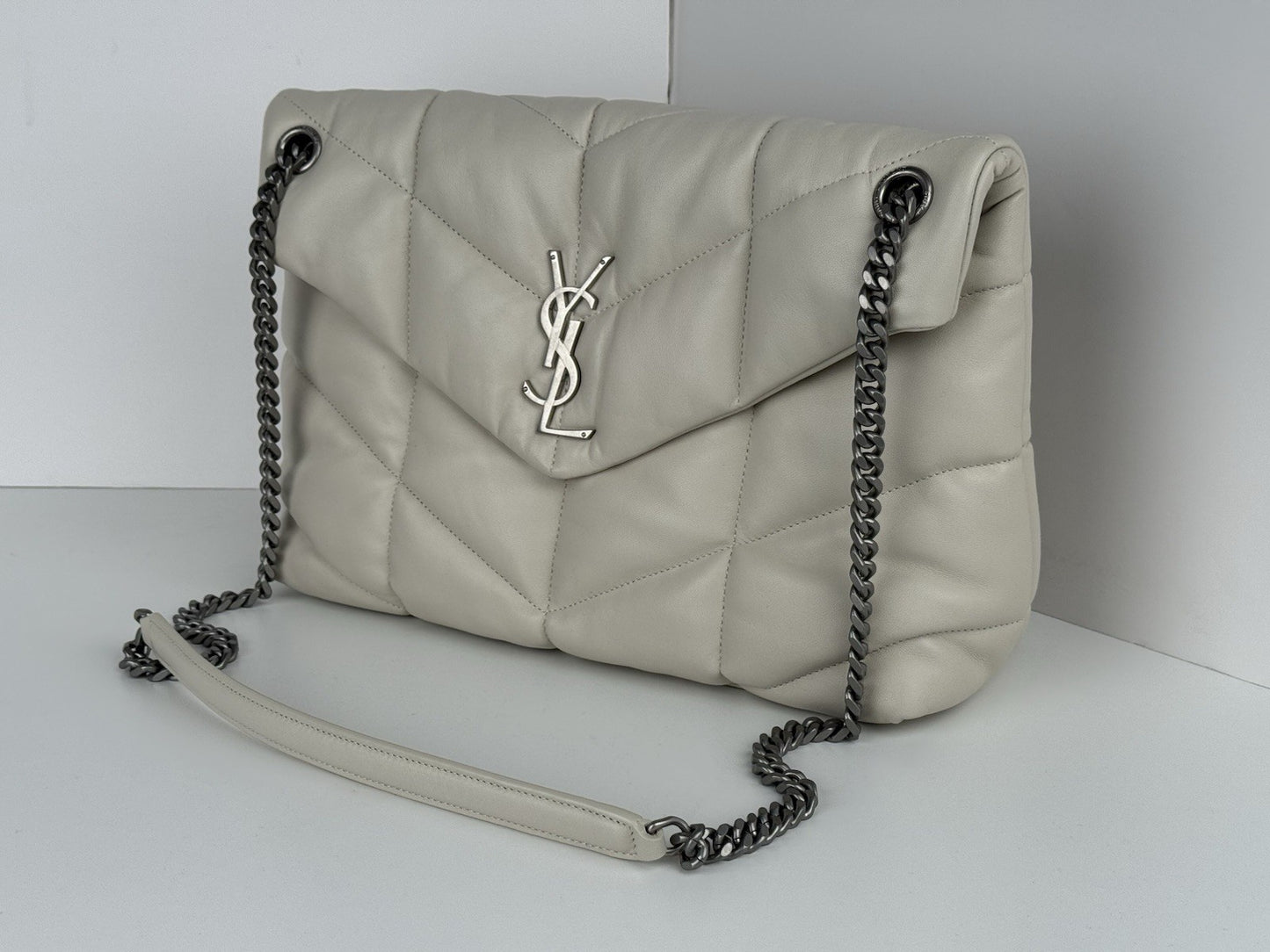 Saint Laurent LouLou Puffer Medium Shoulder Bag in White