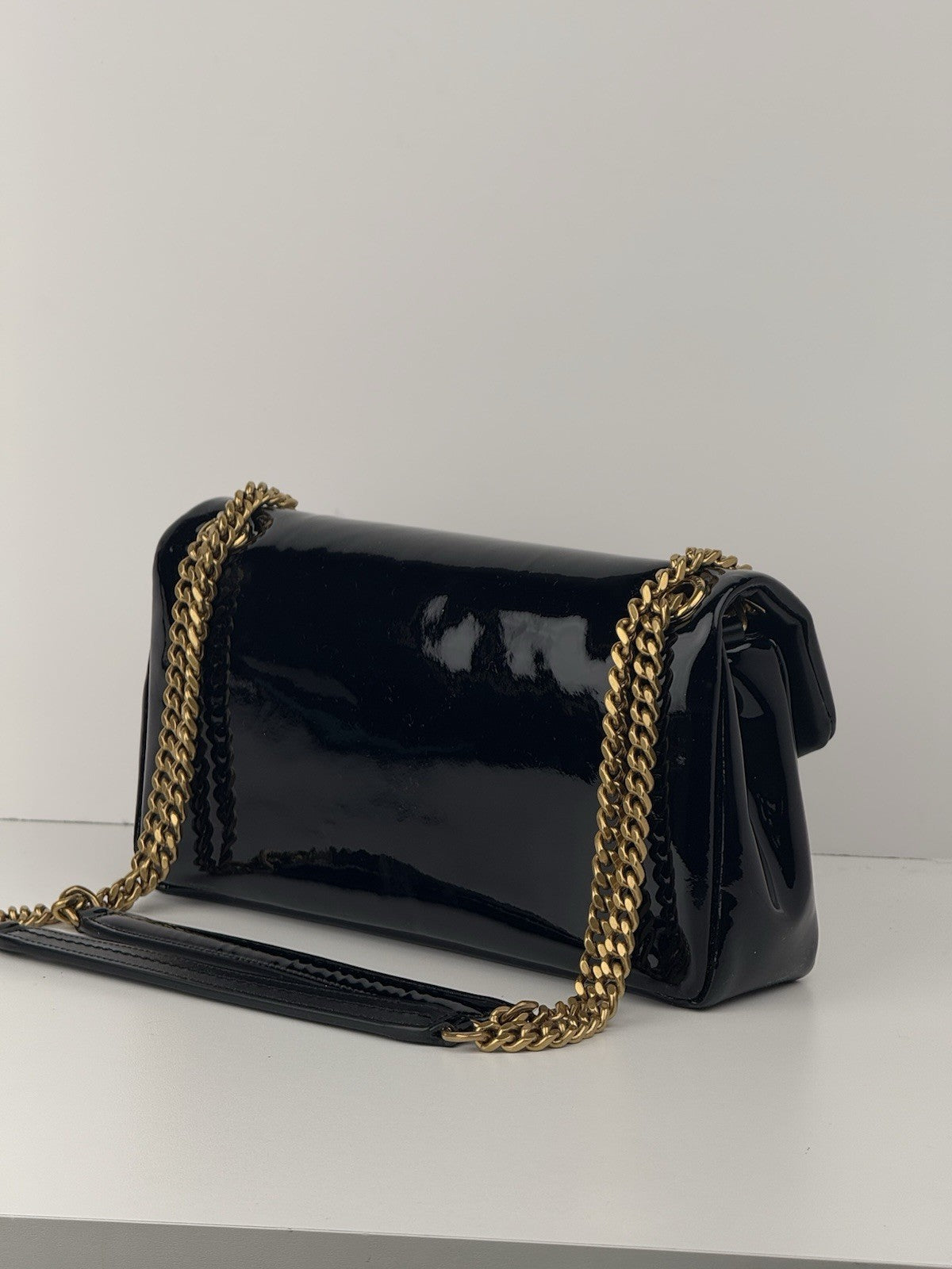 Saint Laurent Patent Calfskin Calypso Black Shoulder Bag