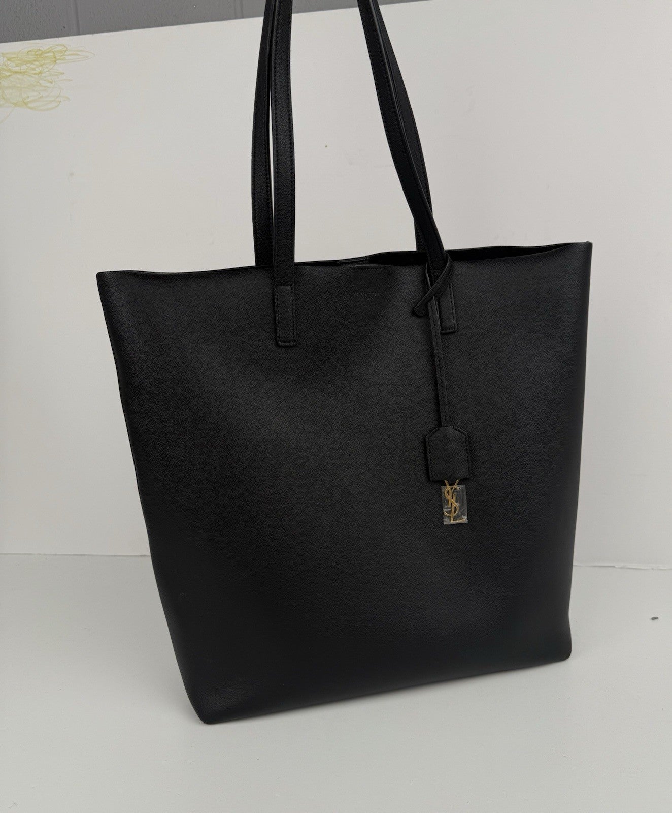 Saint Laurent Black Leather Shopping Tote