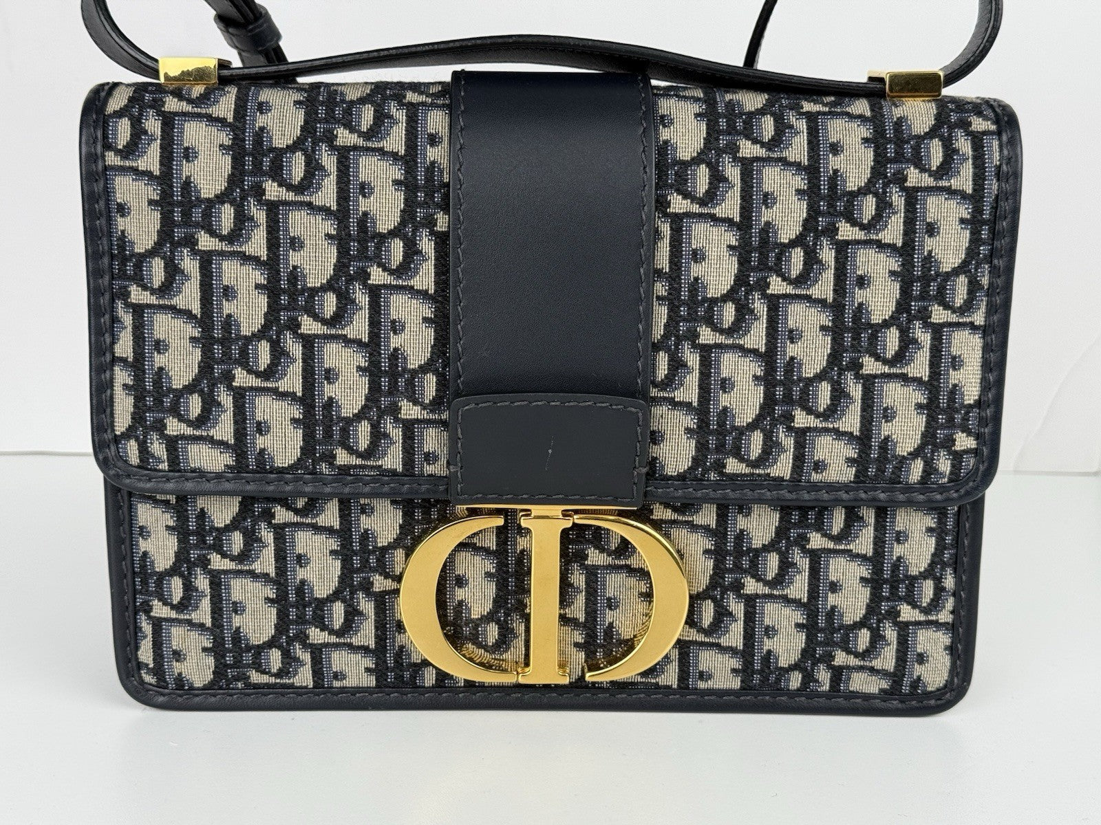 Dior  OBLIQUE 30 Montaigne Blue and Beige Canvas Shoulder bag