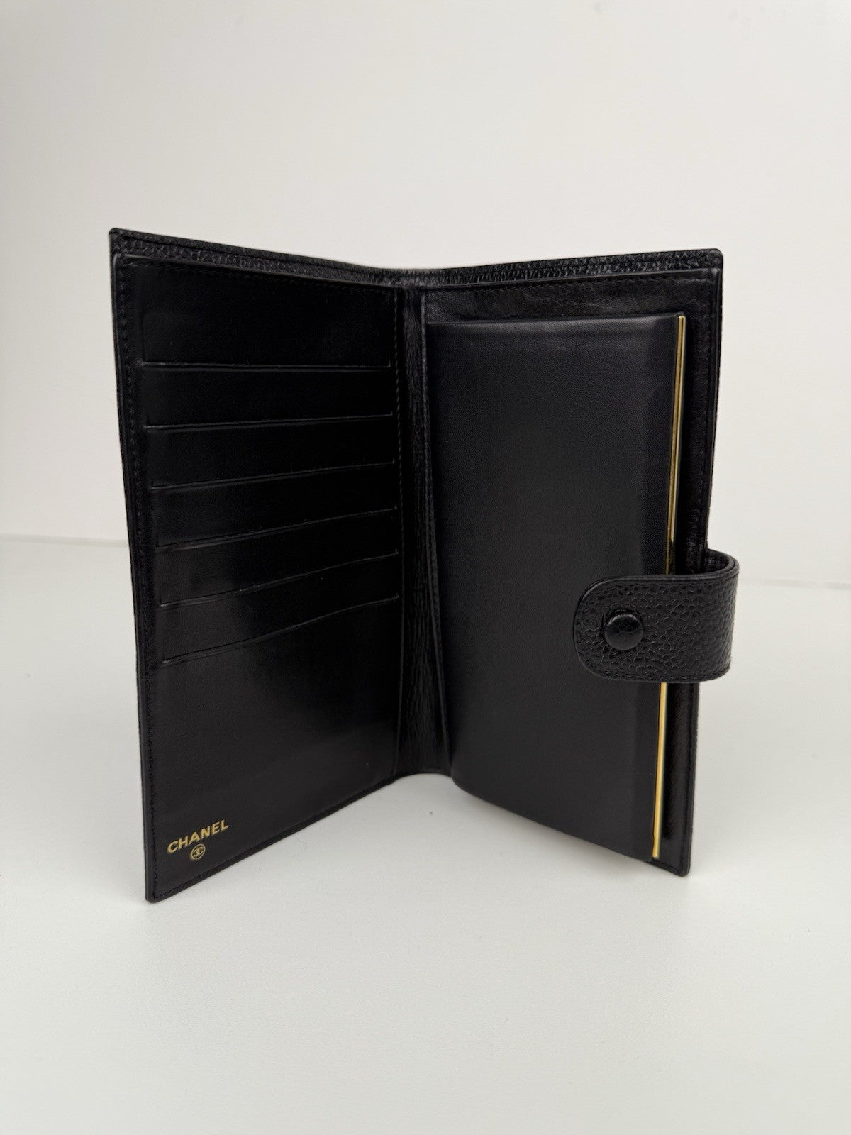 CHANEL Vintage CC Timeless French Long Wallet Purse Caviar Black