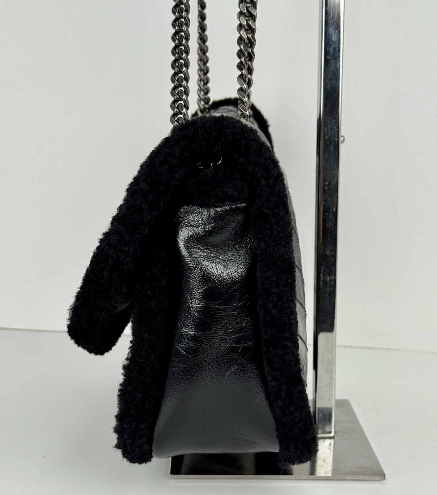 SAINT LAURENT Niki Shearling Black Shoulder Bag