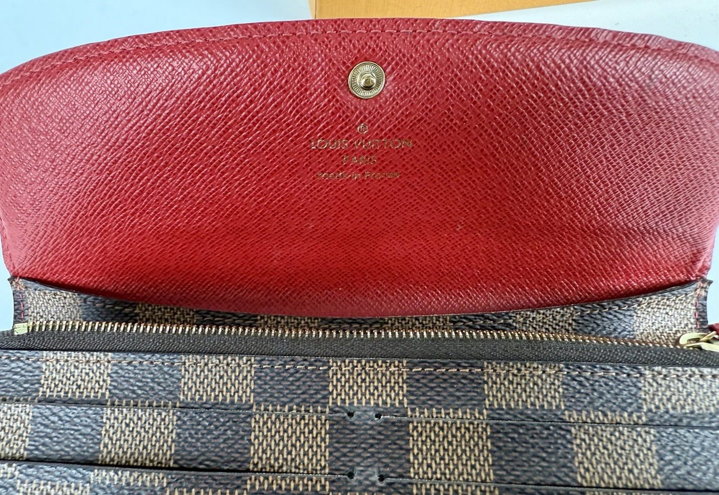 Louis Vuitton LV Damier Ebene Emilie Long Wallet Red