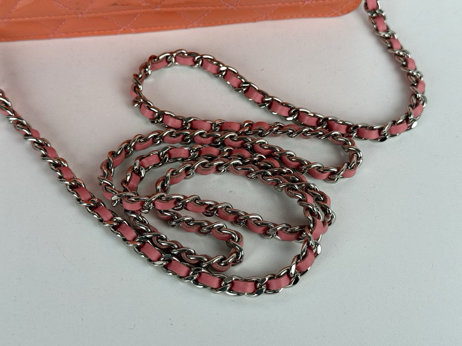 Chanel Wallet On Chain Quilted Patent Coral Pink Leather Crossbody Bag