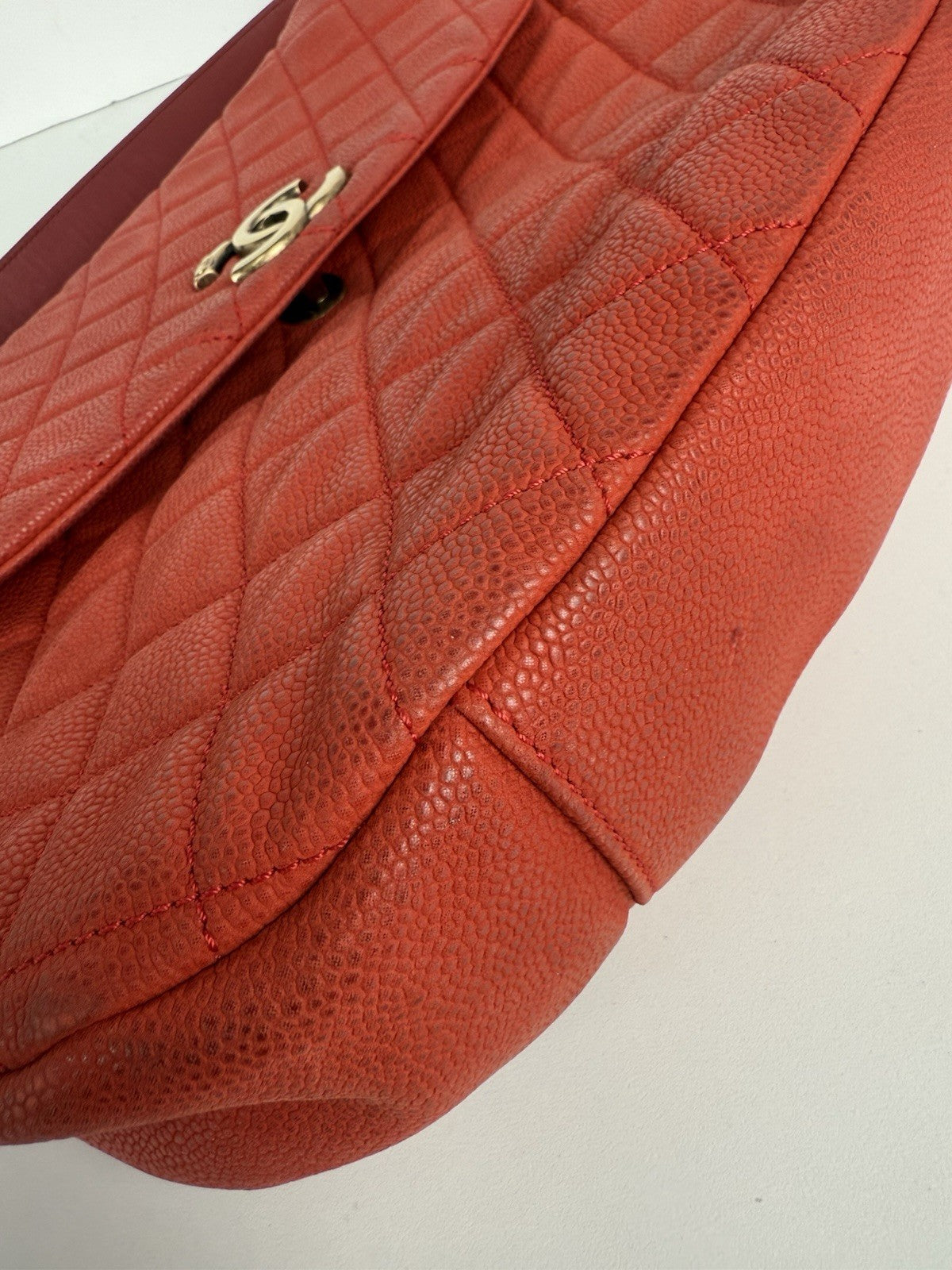 Chanel Caviar Leather Shoulder Bag Country Chic Red Leather
