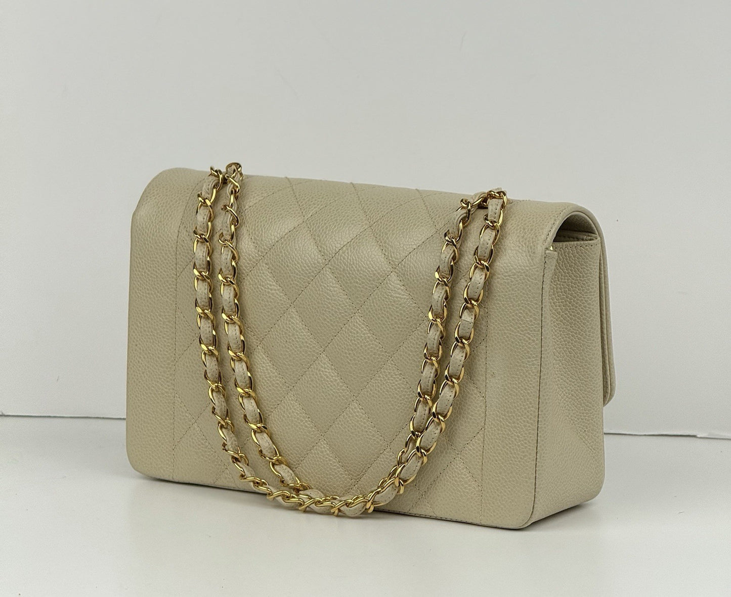 Chanel Diana Medium Caviar Leather Shoulder Bag Beige