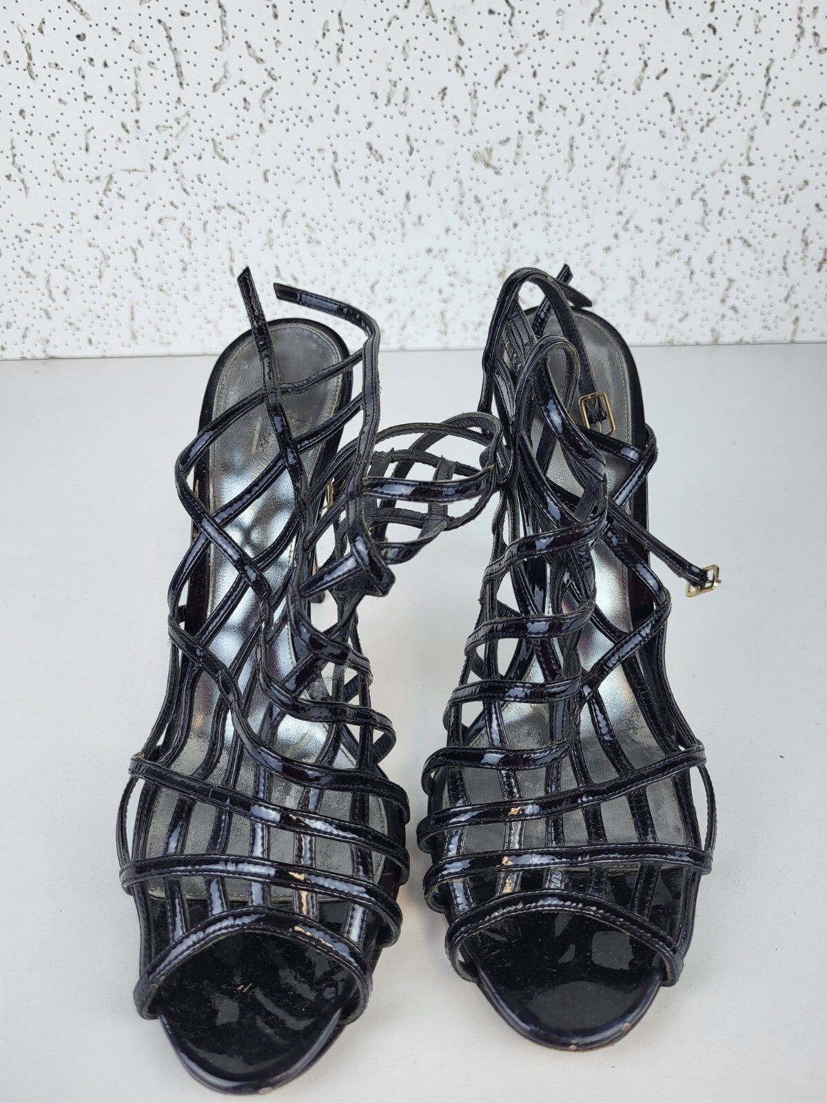 Giavito Rossi Black Patent Strappy Pumps Sandals Size 41