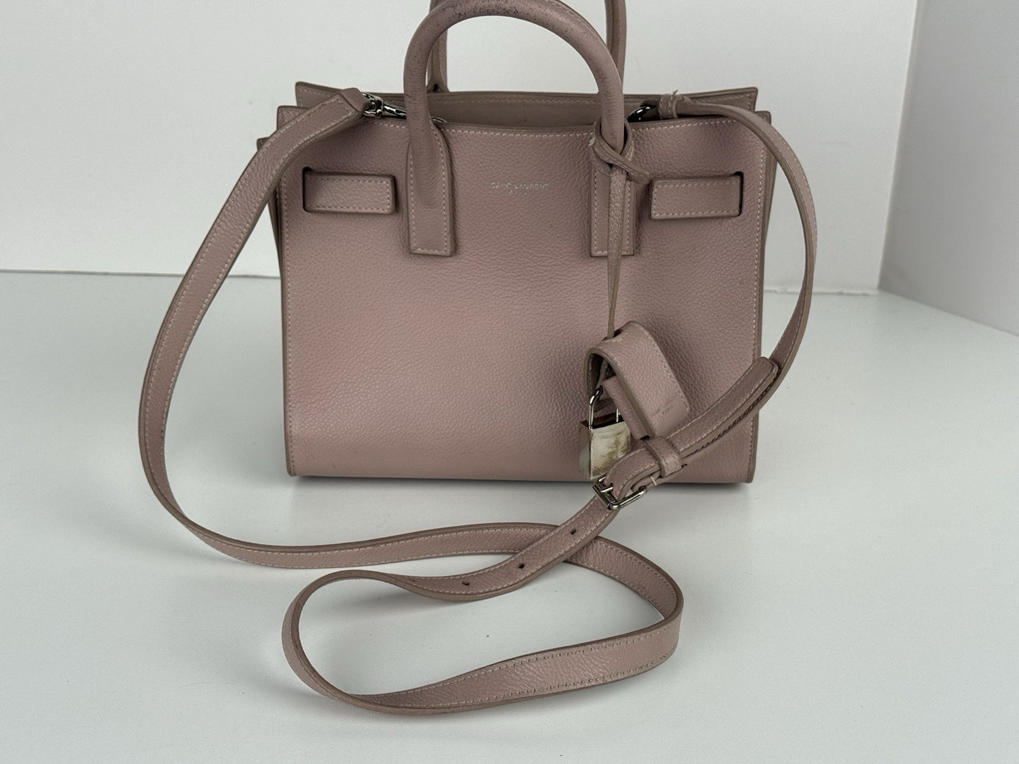 SAINT LAURENT Calfskin Leather Sac De Jour Rose