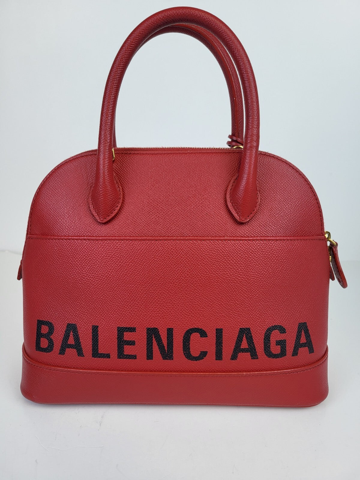 BALENCIAGA Ville Bag Red Grained Leather Top Handles Bag