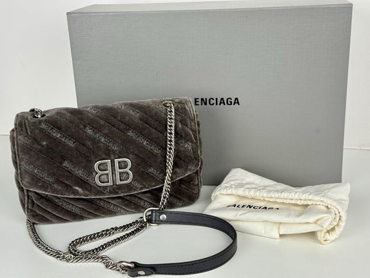Balenciaga Velvet Logo Matelasse BB Chain Shoulder Bag
