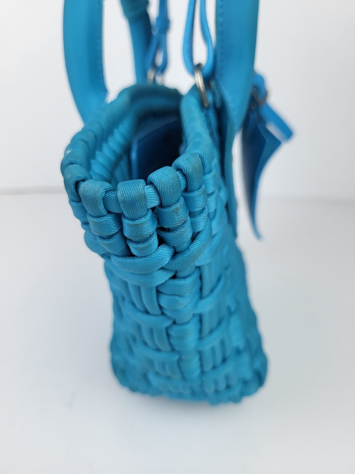 Balenciaga Bistro Basket Bag Nylon Faux Calfskin XXS Blue