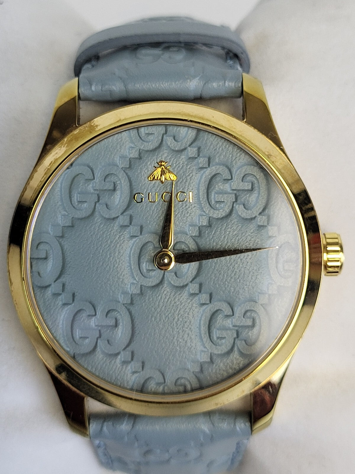 Gucci G-timeless Quartz Pastel Blue Leather Dial Ladies Watch