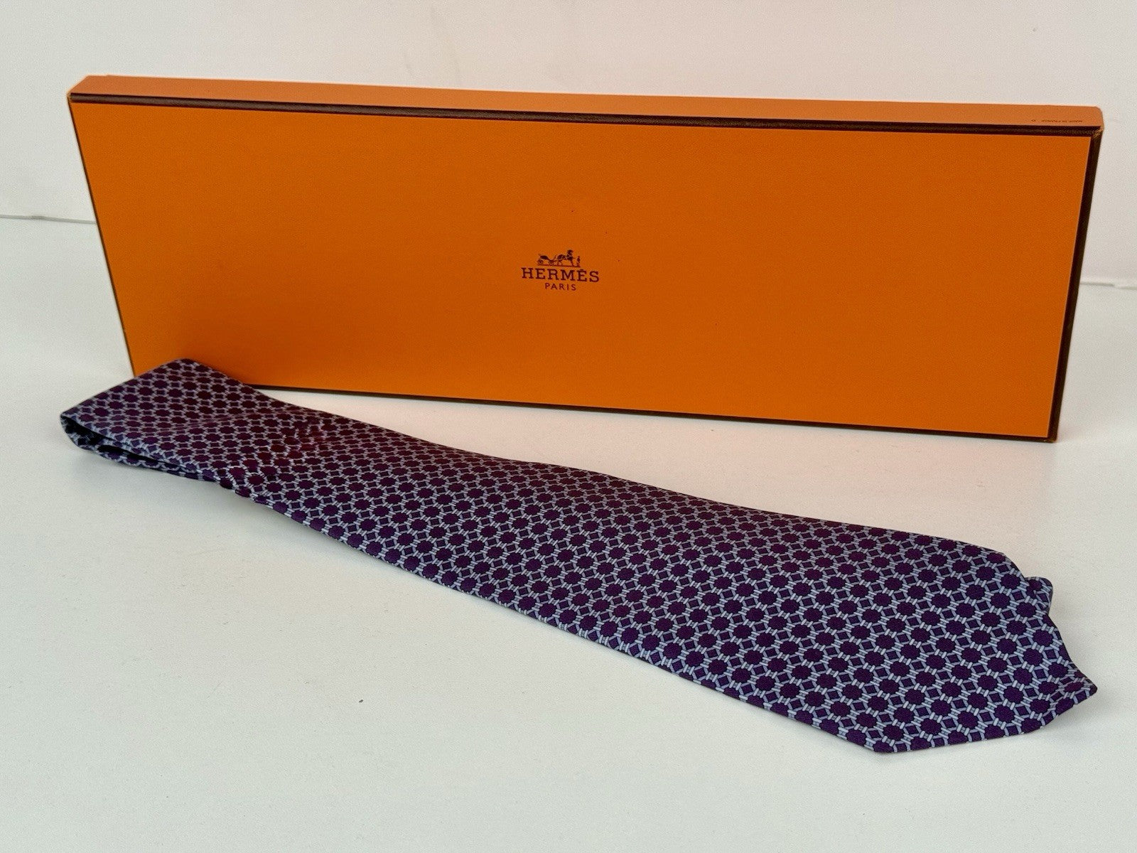 Hermes Tie - 100% Silk - Penguin - Blue