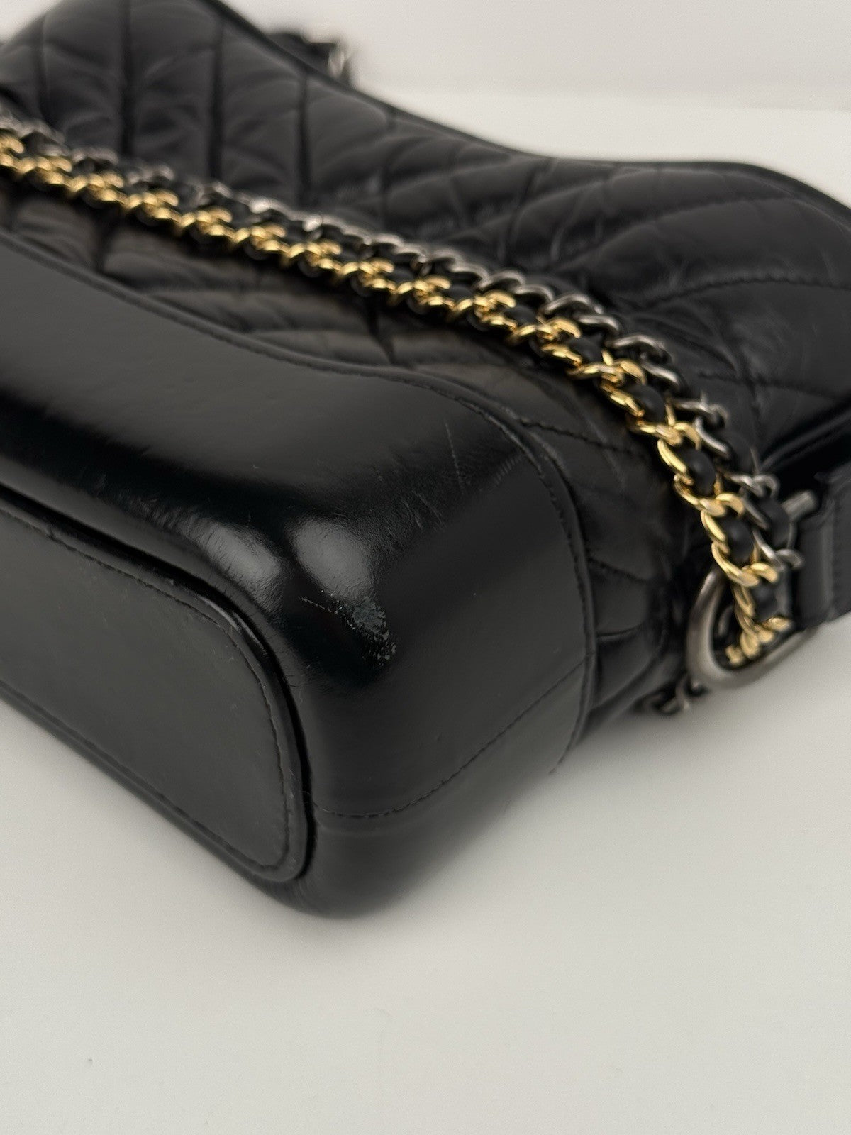 Chanel Gabrielle Aged Calfskin Quilted Small Hobo Black Shoulder Bag