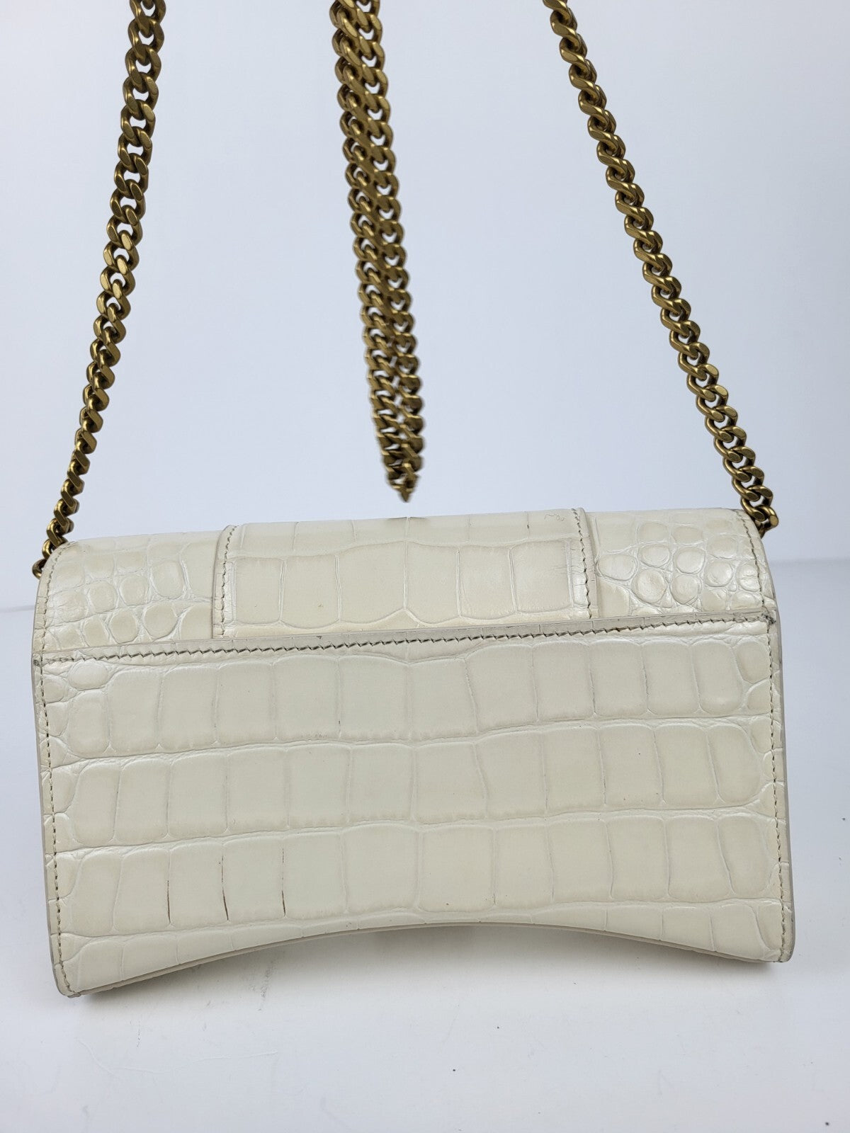 BALENCIAGA Wallet On Chain Crocodile Embossed Leather Hourglass