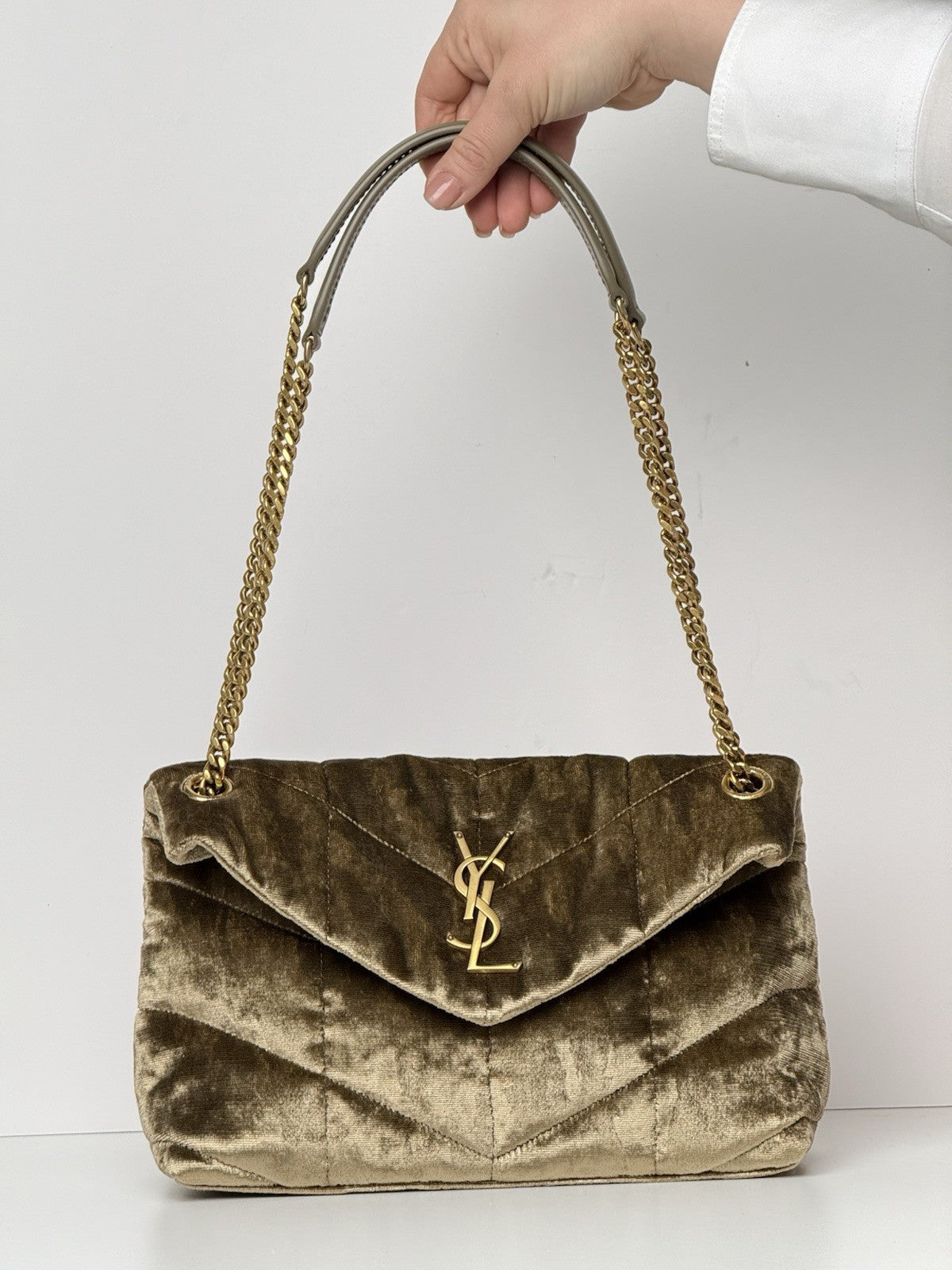 Saint Laurent Loulou Puffer Small YSL Shoulder Bag in Quilted Velvet