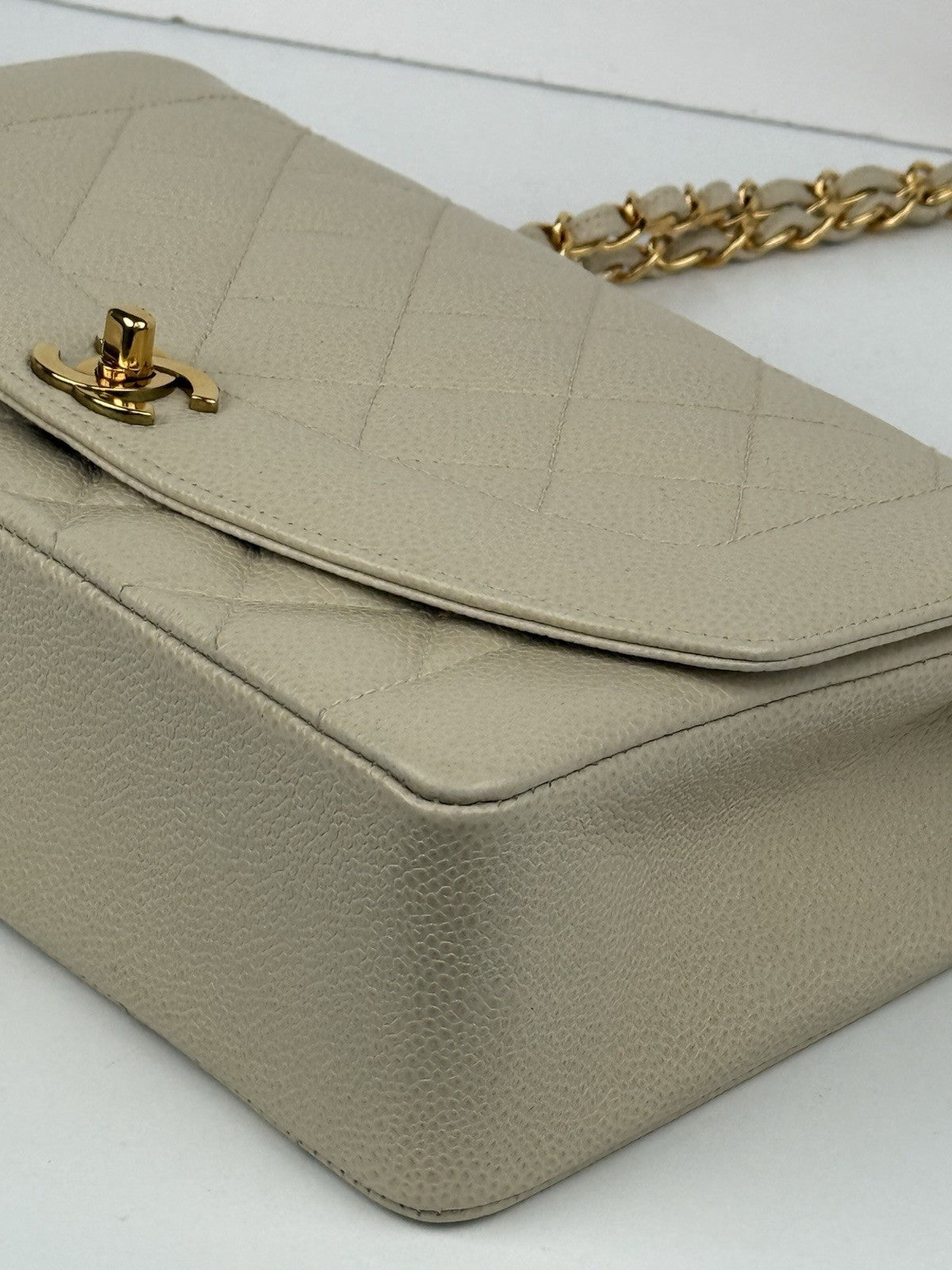 Chanel Diana Medium Caviar Leather Shoulder Bag Beige