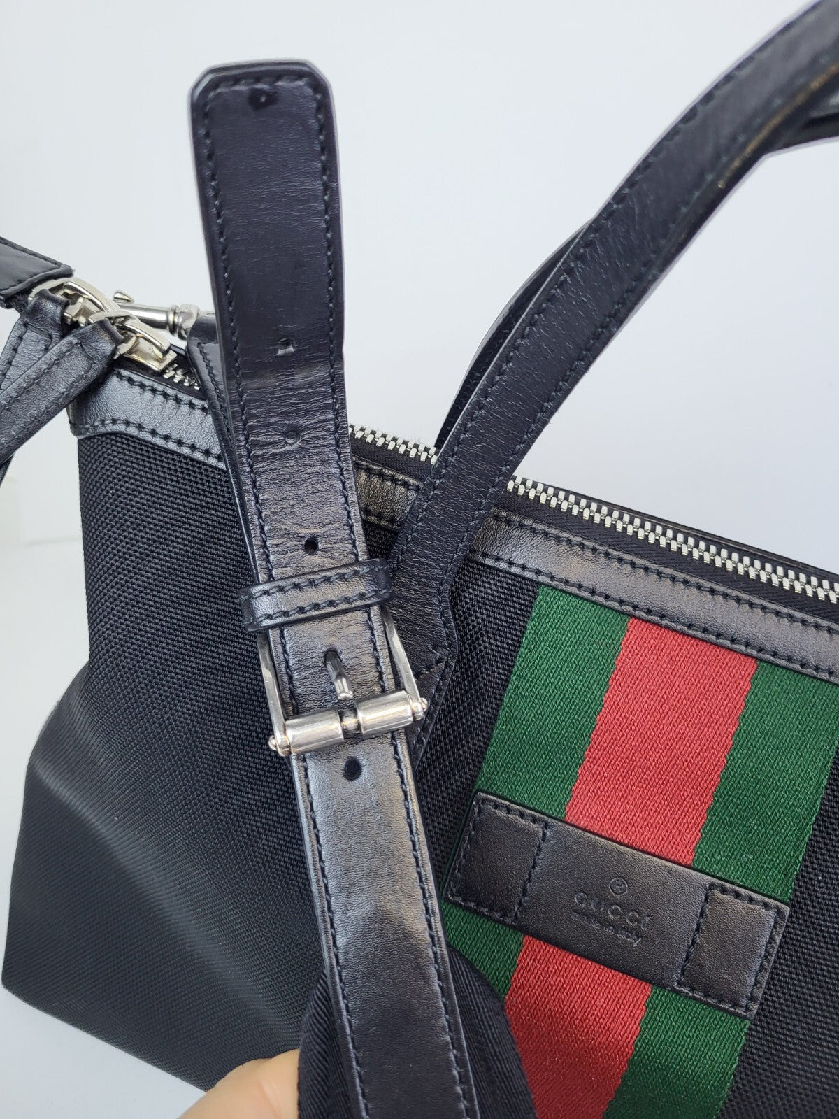 Gucci Nylon Web Top Handle Shoulder Bag Black