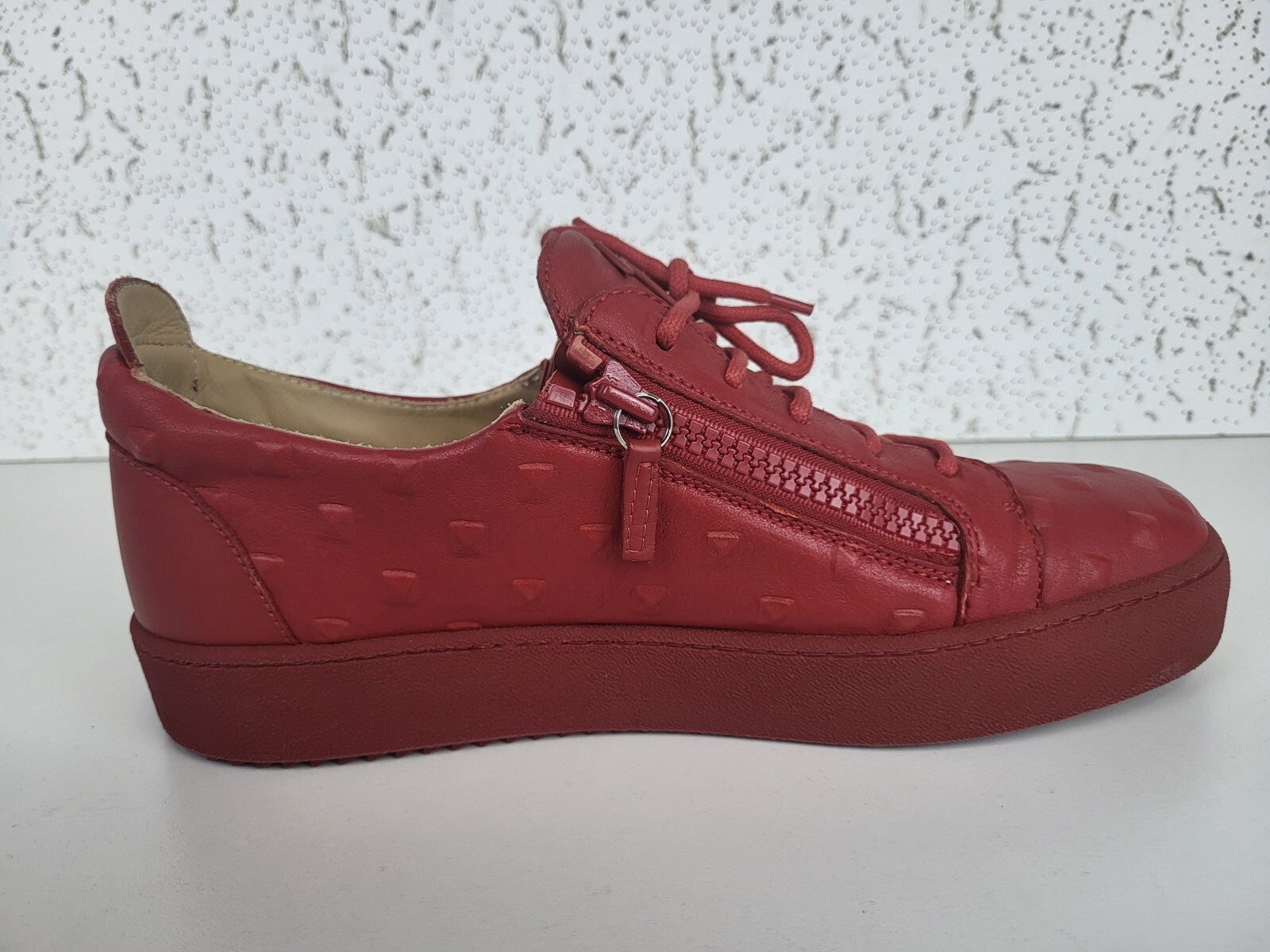 Zanotti Mens Low Top Red Leather Sneakers Size 45