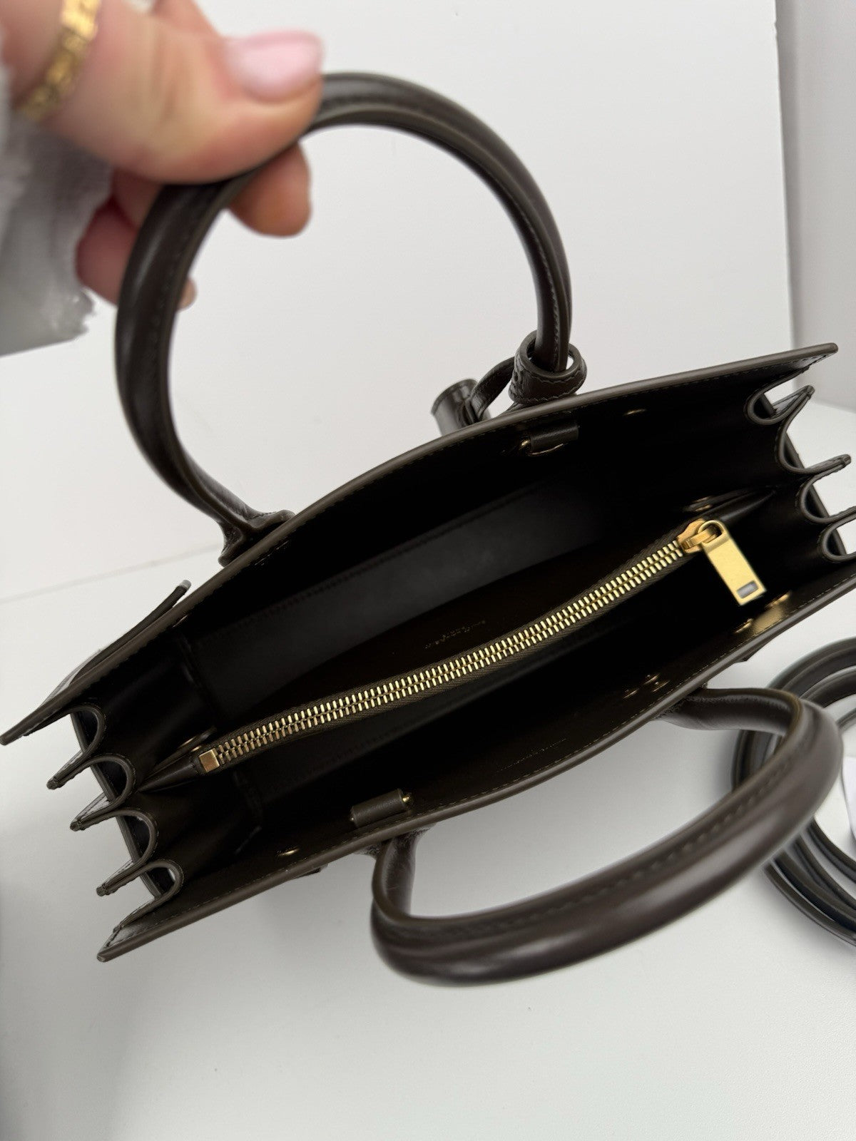 Saint Laurent Sac De Jour Leather Satchel Bag Mini Olive