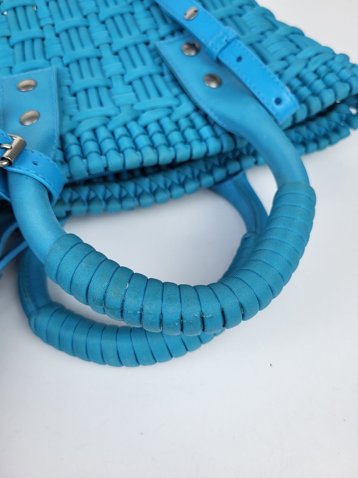 Balenciaga Bistro Basket Bag Nylon Faux Calfskin XXS Blue