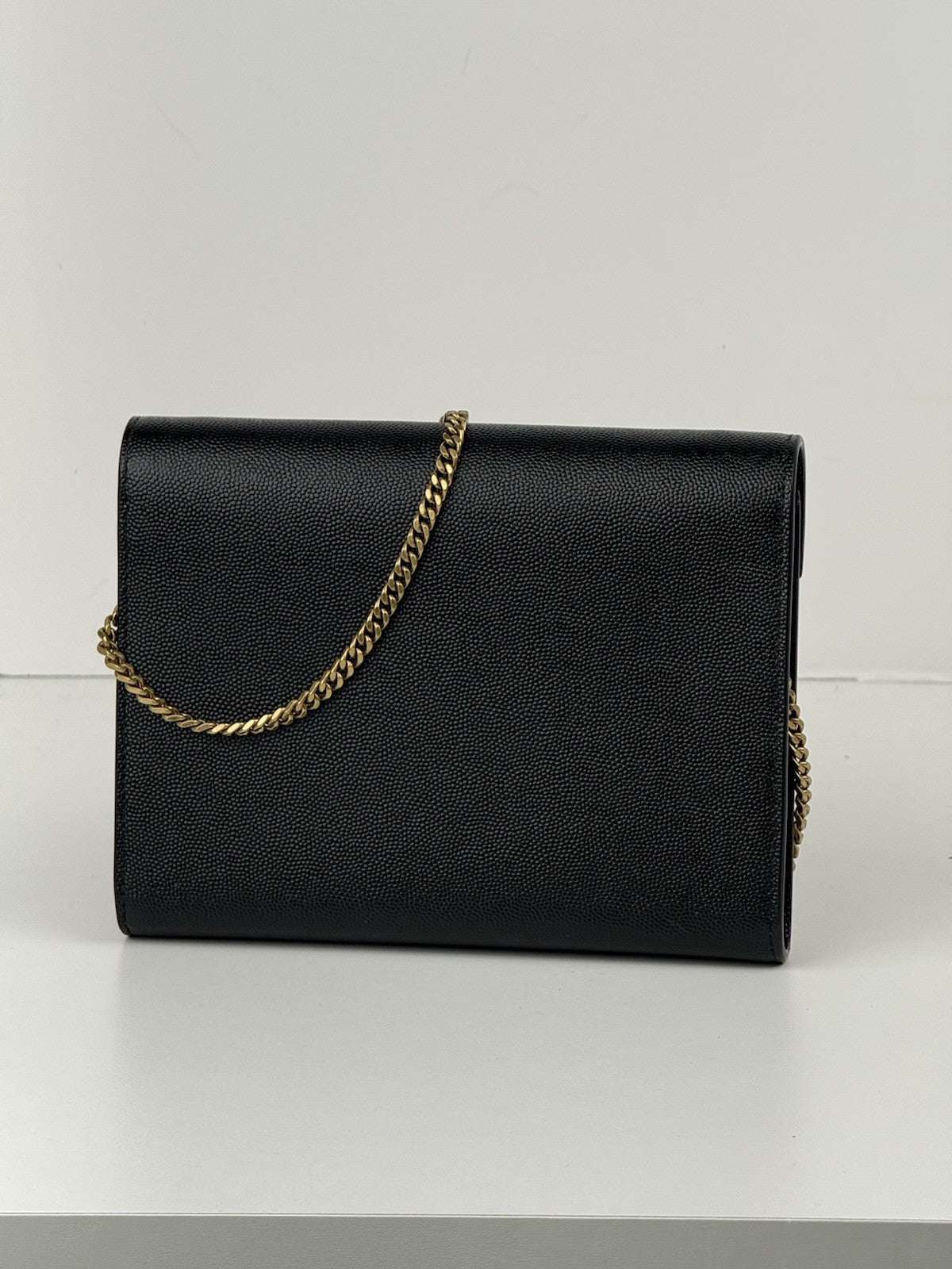Saint Laurent Cassandra Wallet on Chain Grained Black Leather Crossbody Bag