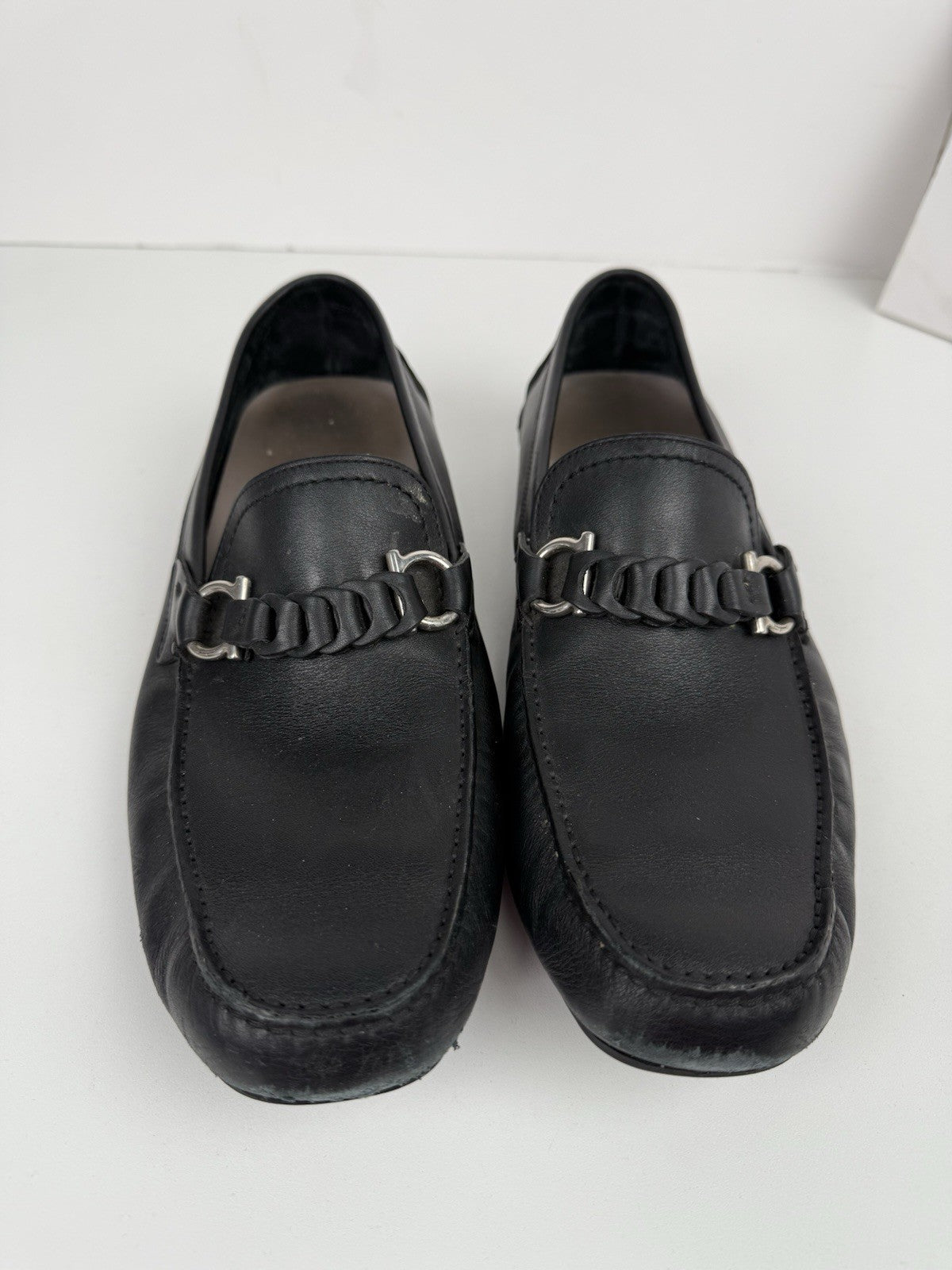 Salvatore Ferragamo Black Leather Drivers For Men Size 9