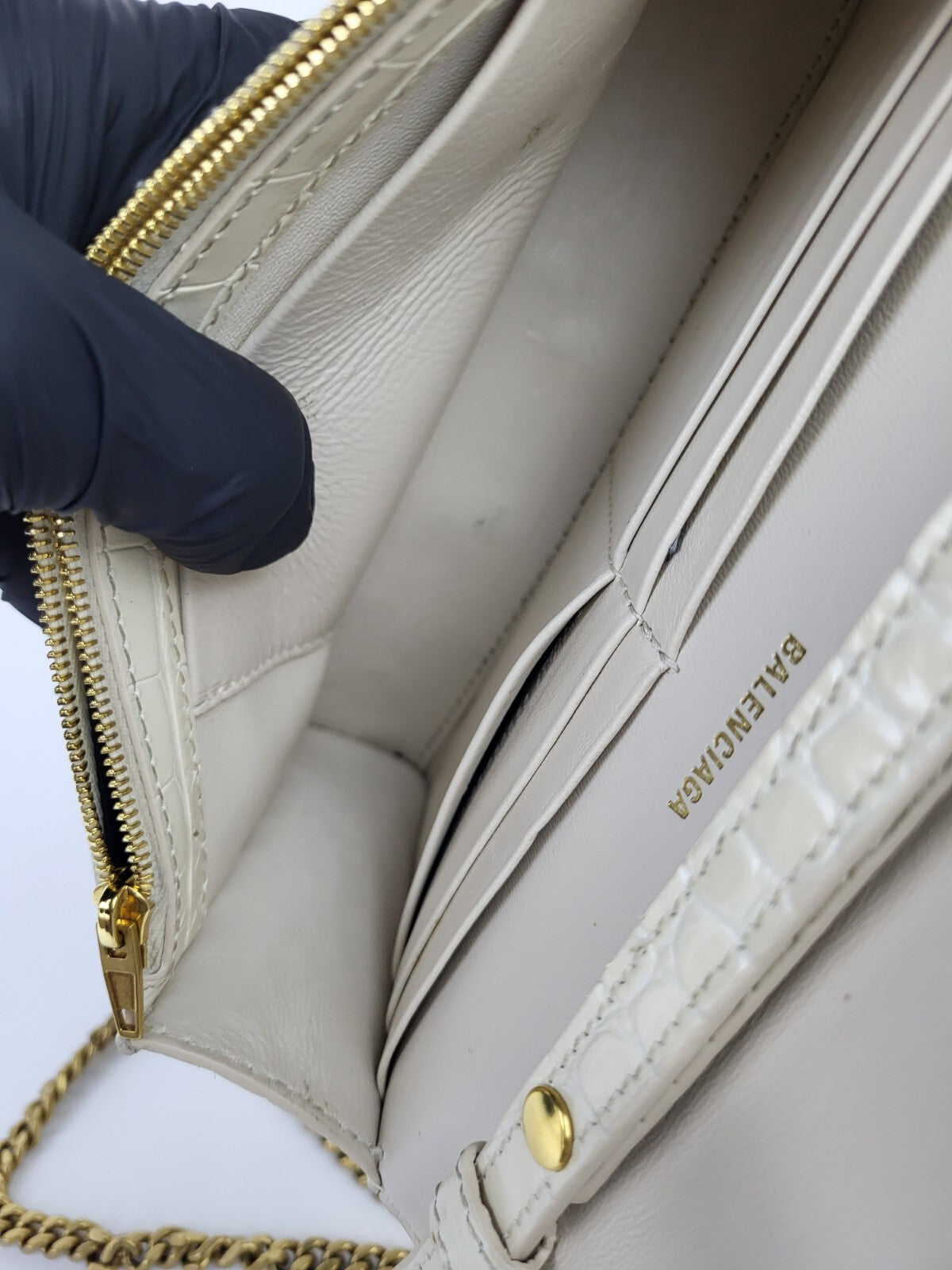 BALENCIAGA Wallet On Chain Crocodile Embossed Leather Hourglass