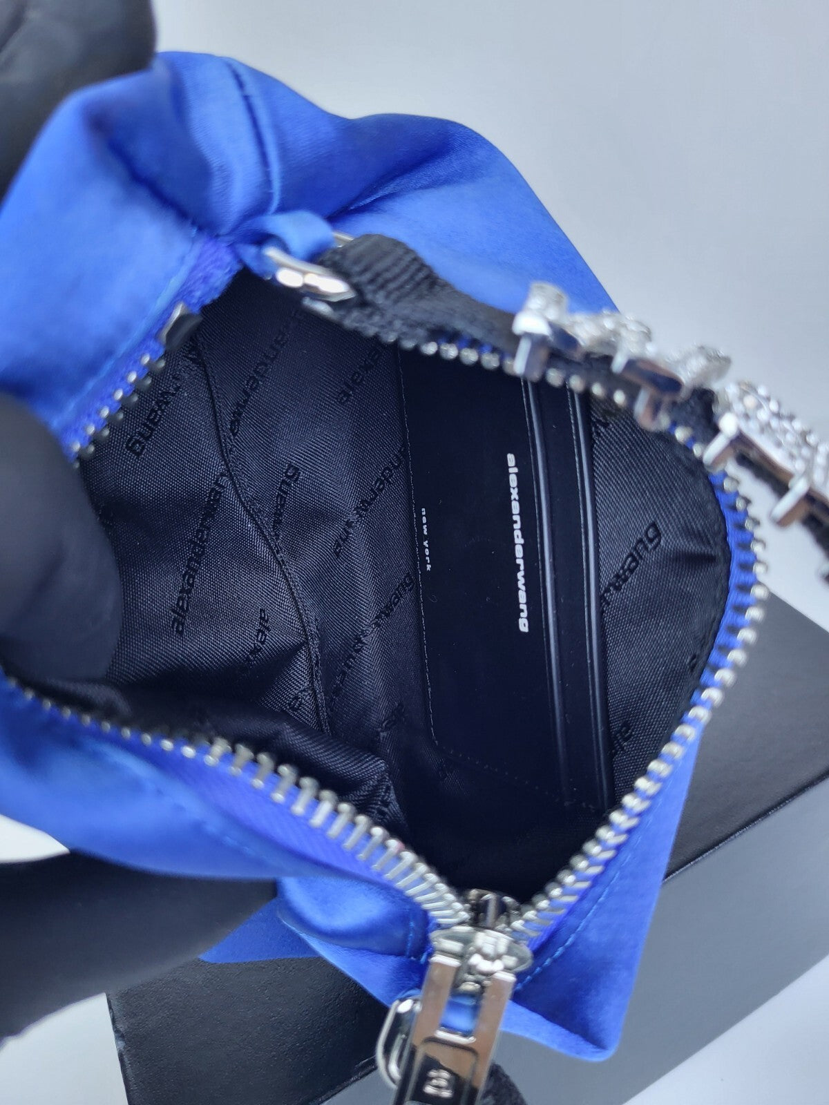 Alexander Wang Crystal-Embellished Satin Mini Bag Blue