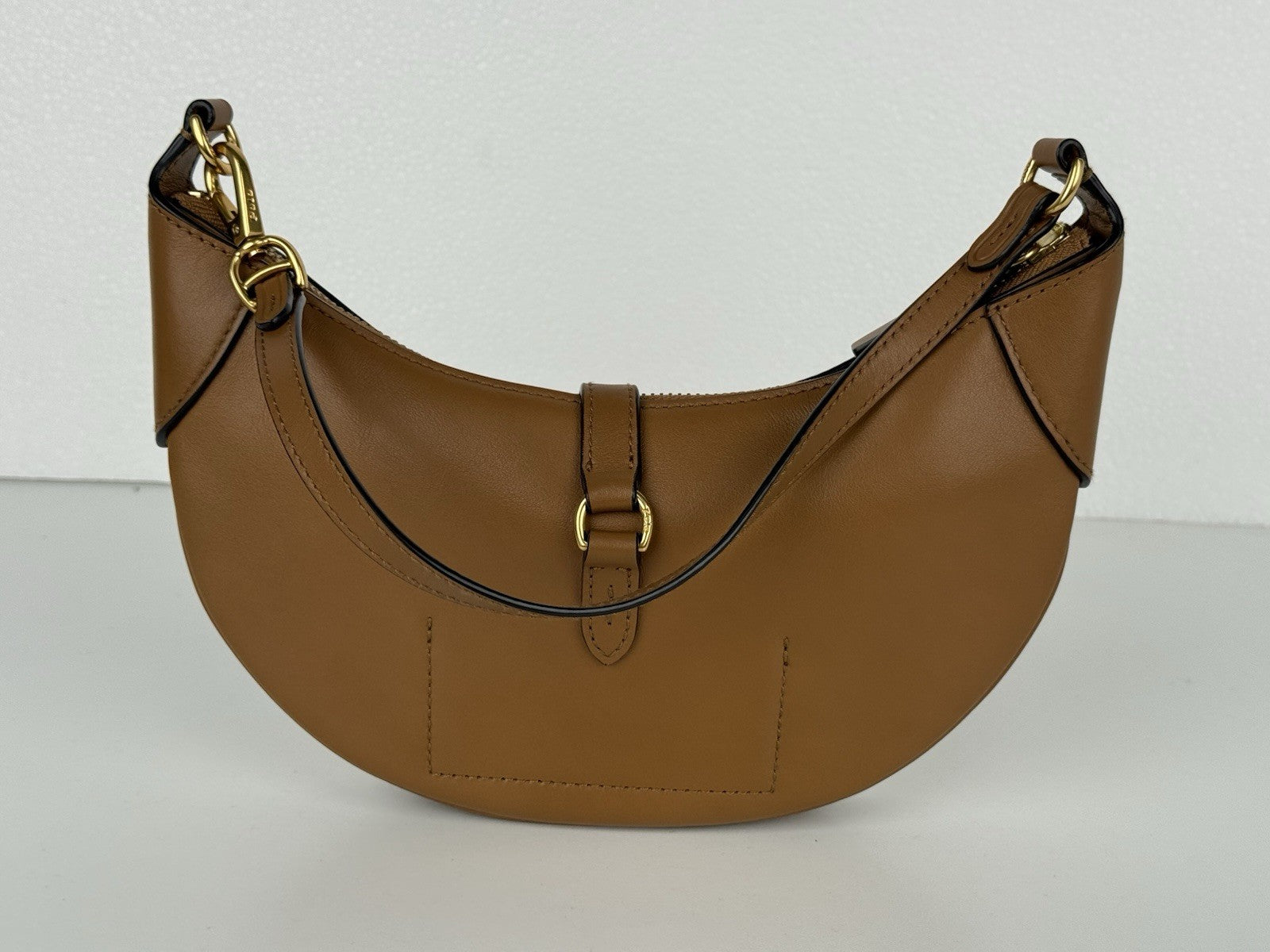 POLO RALPH LAUREN Shoulder Bag Half Moon Shaped Leather Brown