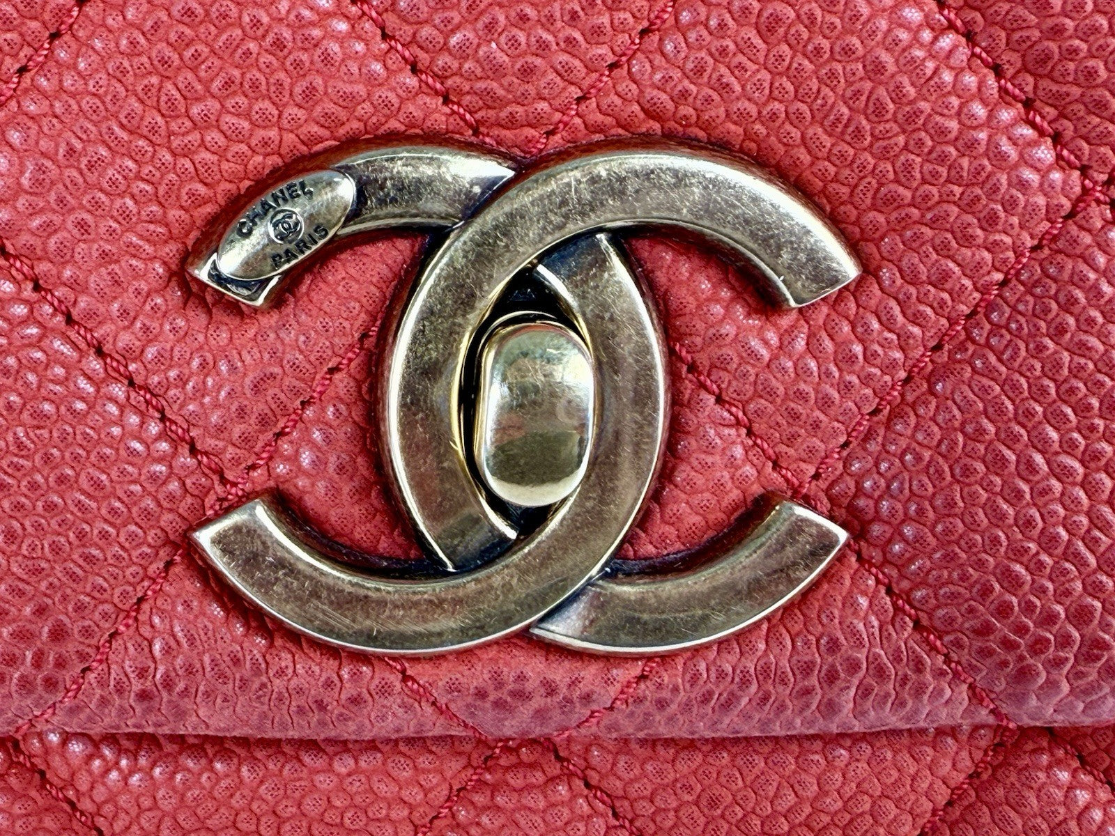 Chanel Caviar Leather Shoulder Bag Country Chic Red Leather