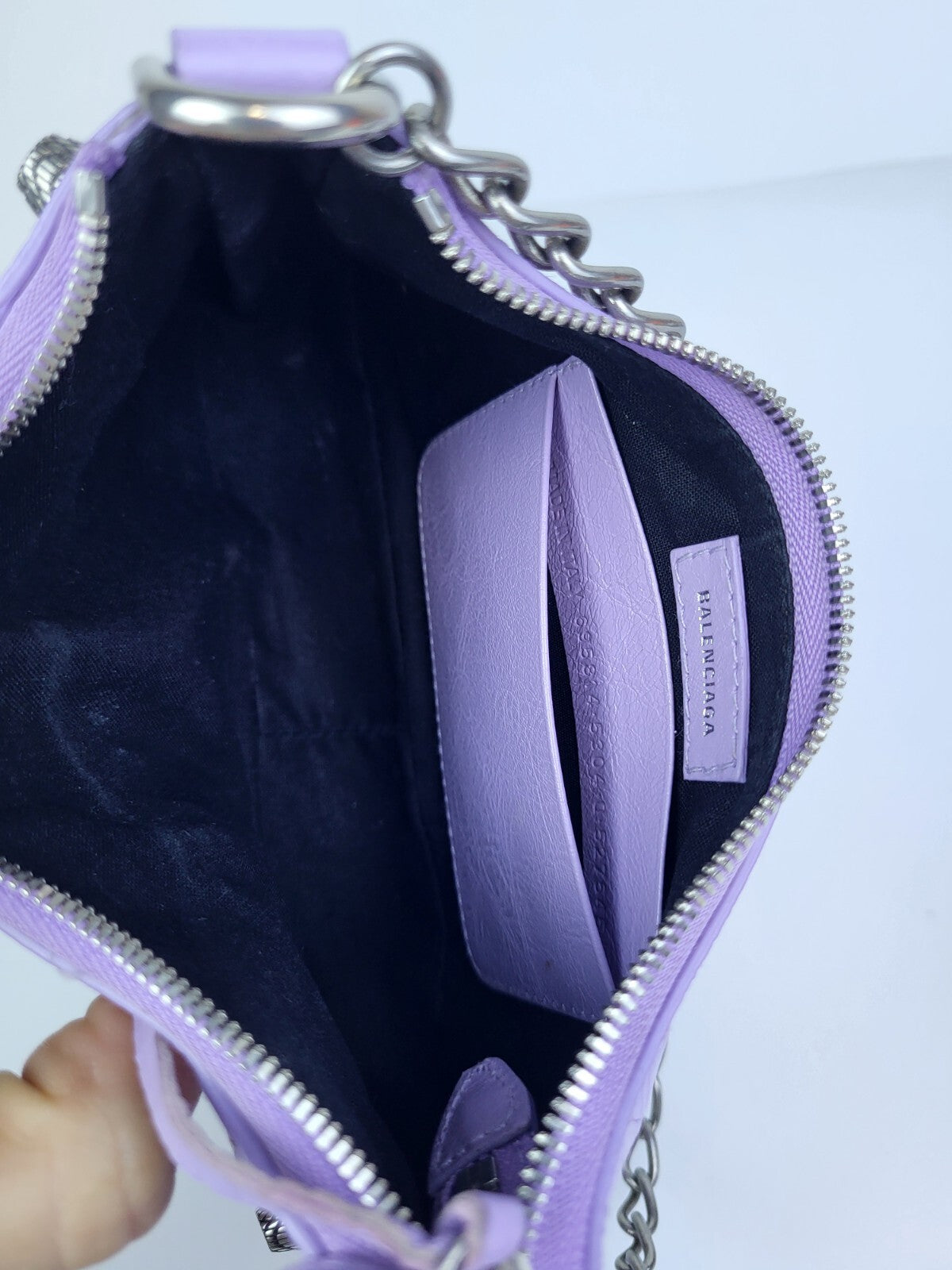 Balenciaga Le Cagole Mini Lilac Leather Chain Crossbody Bag