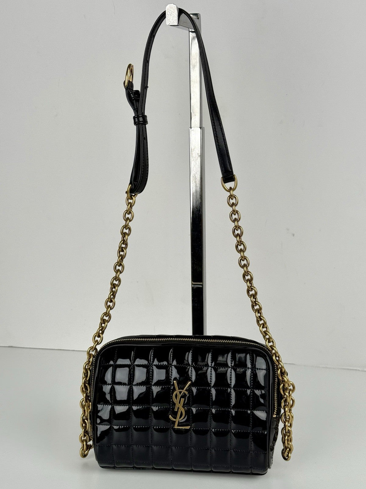 Saint Laurent Cassandre Mini Camera Bag in Quilted Patent Leather Glossy