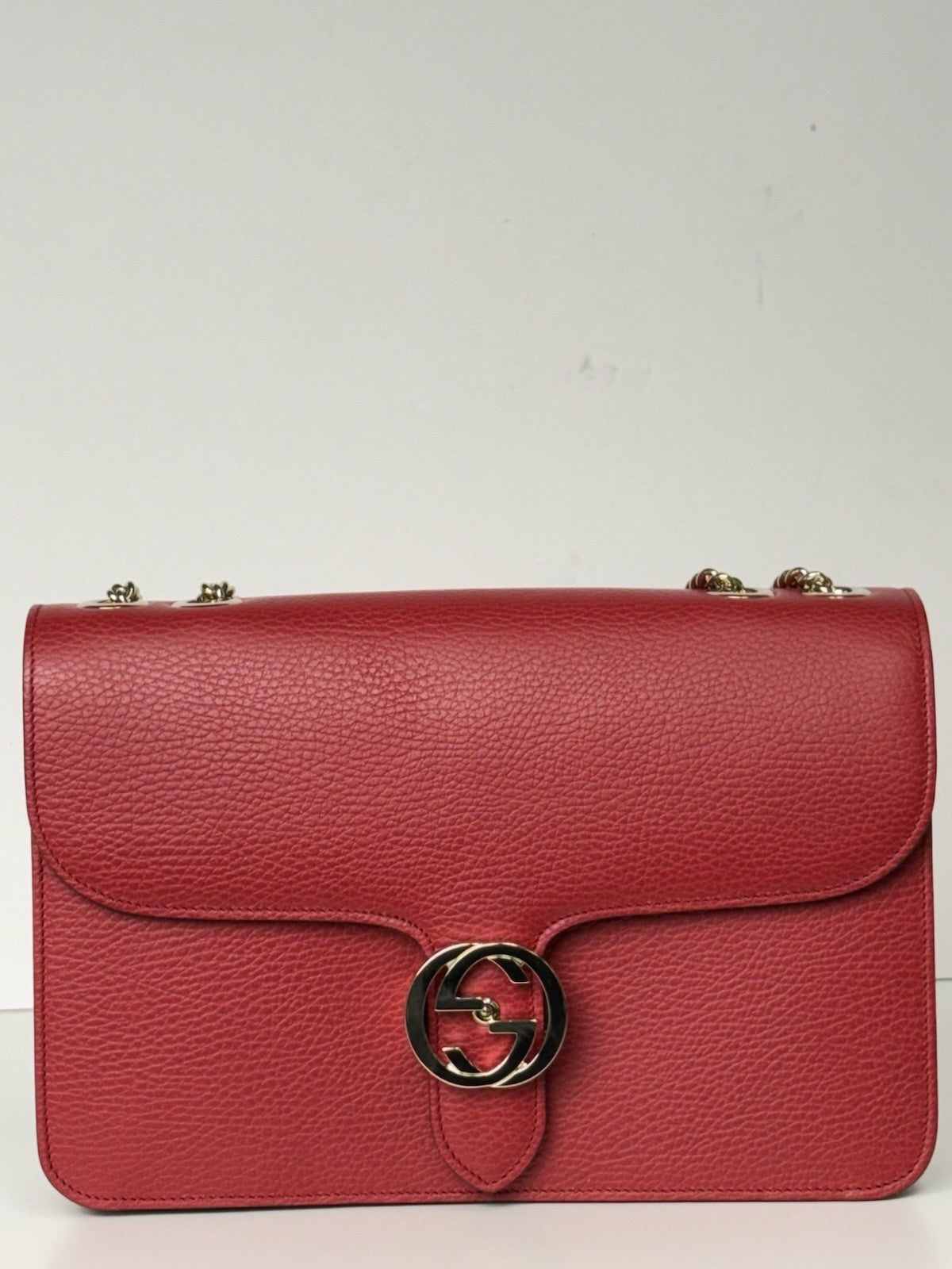 Gucci Interlocking G Red Leather Shoulder Women's Bag