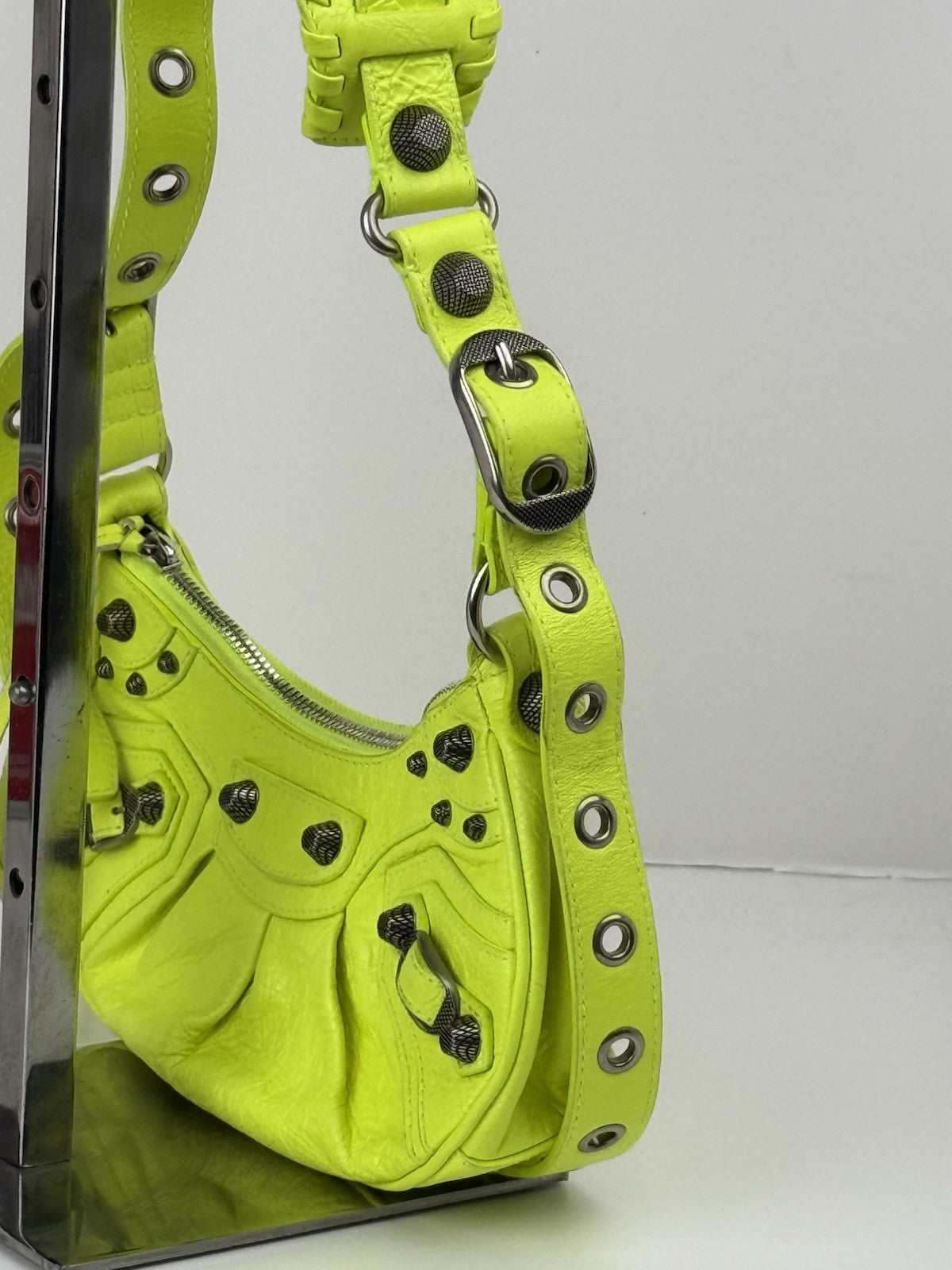 Balenciaga Le Cagole Shoulder Bag XS Yellow Neon Leather