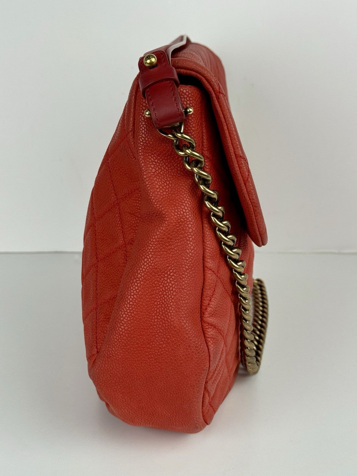 Chanel Caviar Leather Shoulder Bag Country Chic Red Leather