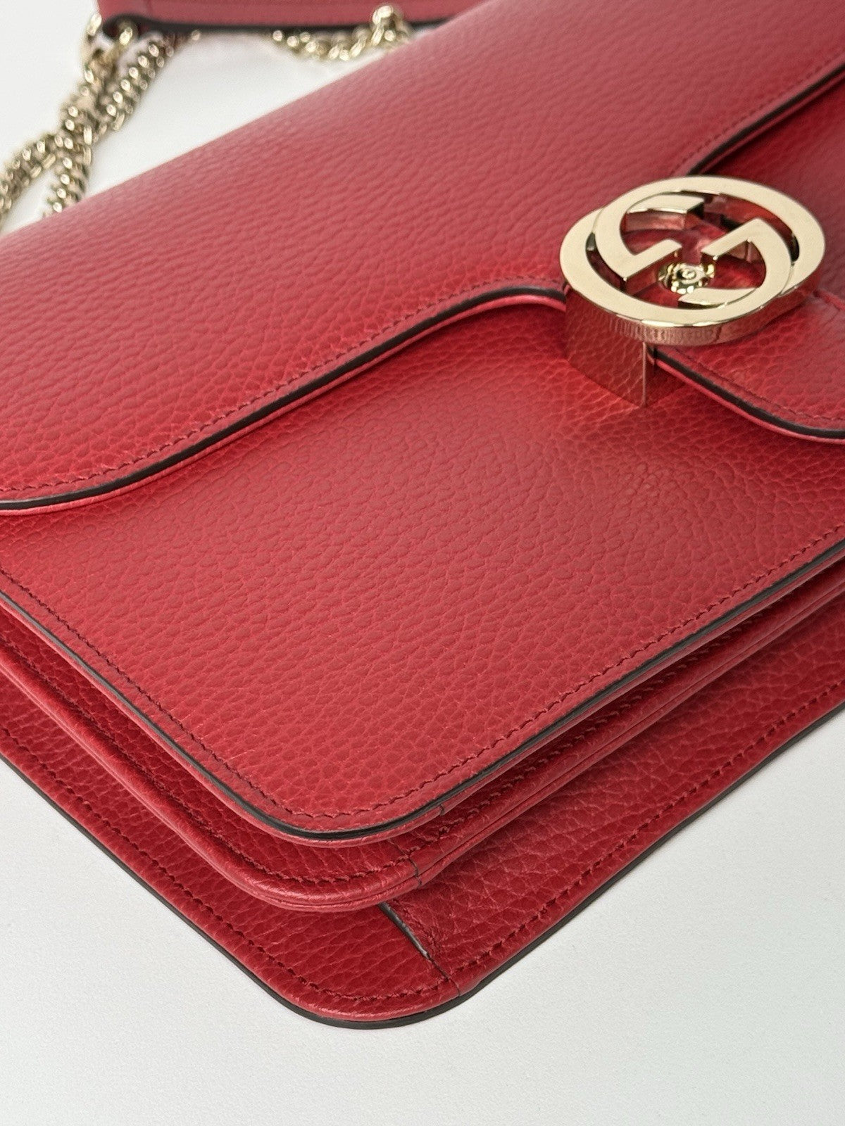 Gucci Interlocking G Red Leather Shoulder Women's Bag