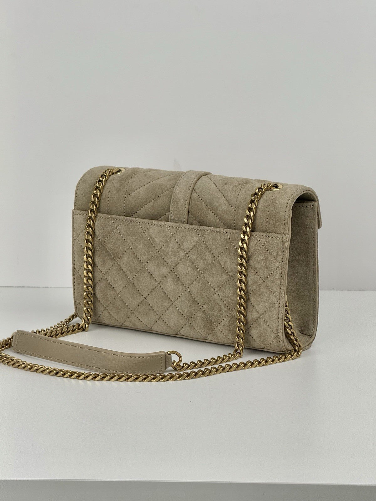 Saint Laurent Suede Matelasse Beige Envelope Small Bag