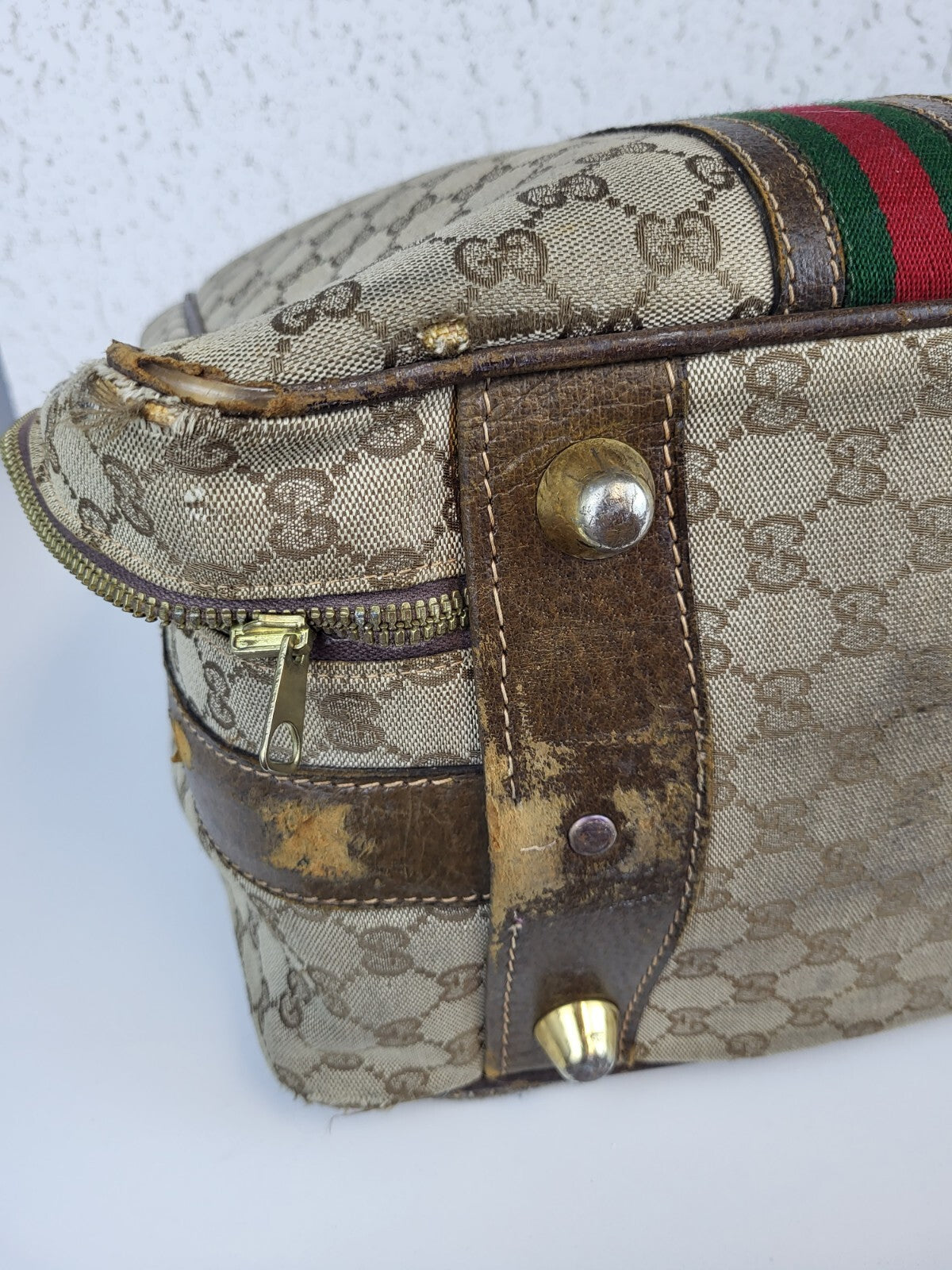 Gucci Vintage Travel Bag Suitcase Monogram Brown Canvas