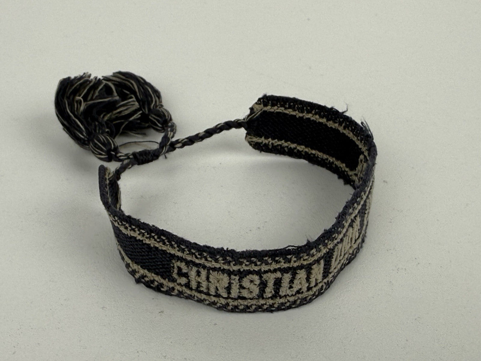 Christian Dior Woven Cotton J'Adior Friendship Bracelet Navy Blue Logo Tassel